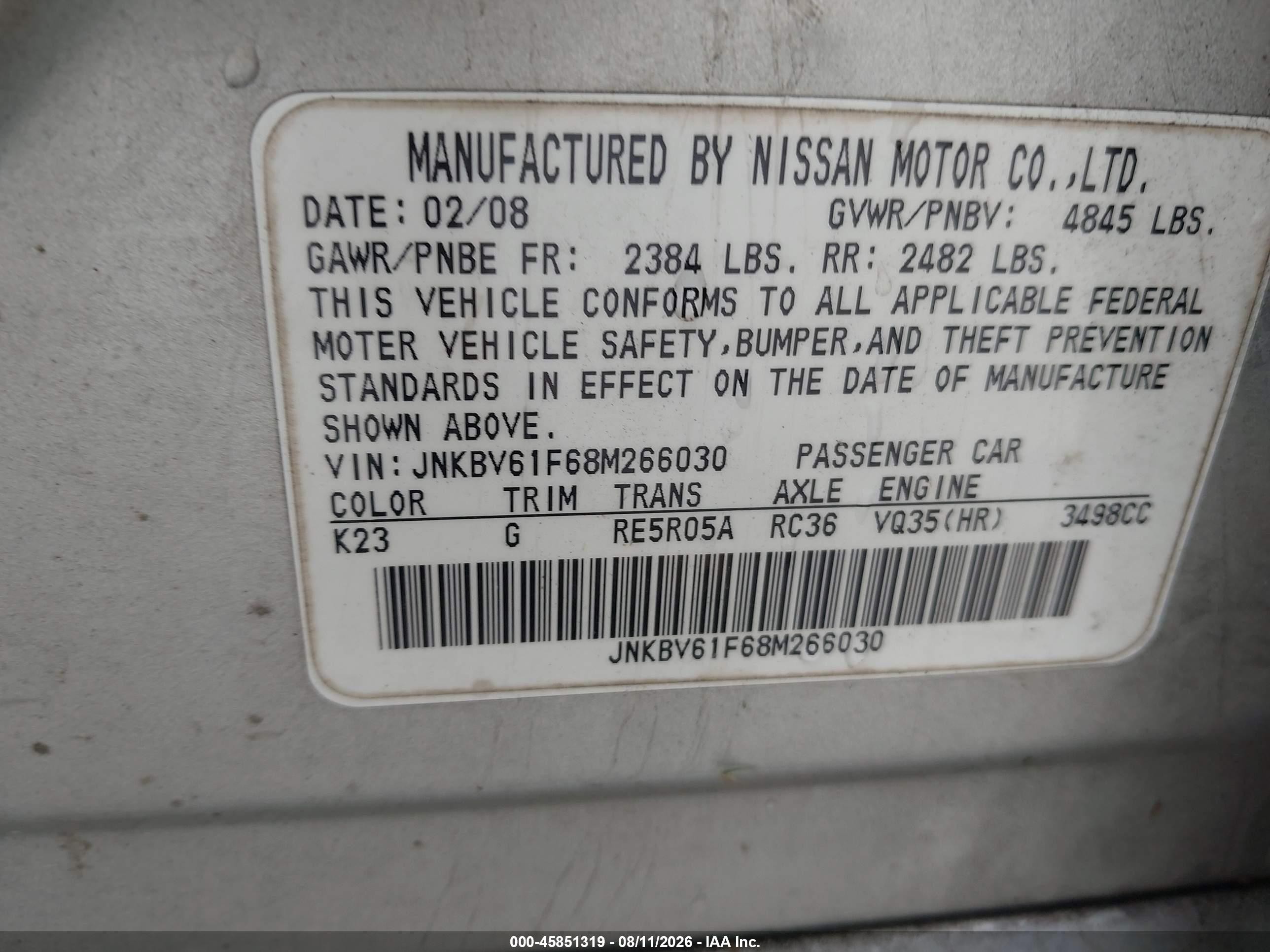 2008 Infiniti G35x   Silver vin: JNKBV61F68M266030