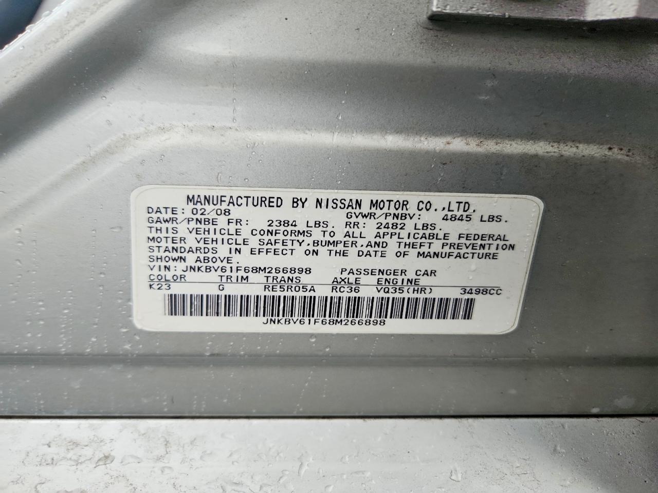 2008 Infiniti G35 X Silver vin: JNKBV61F68M266898