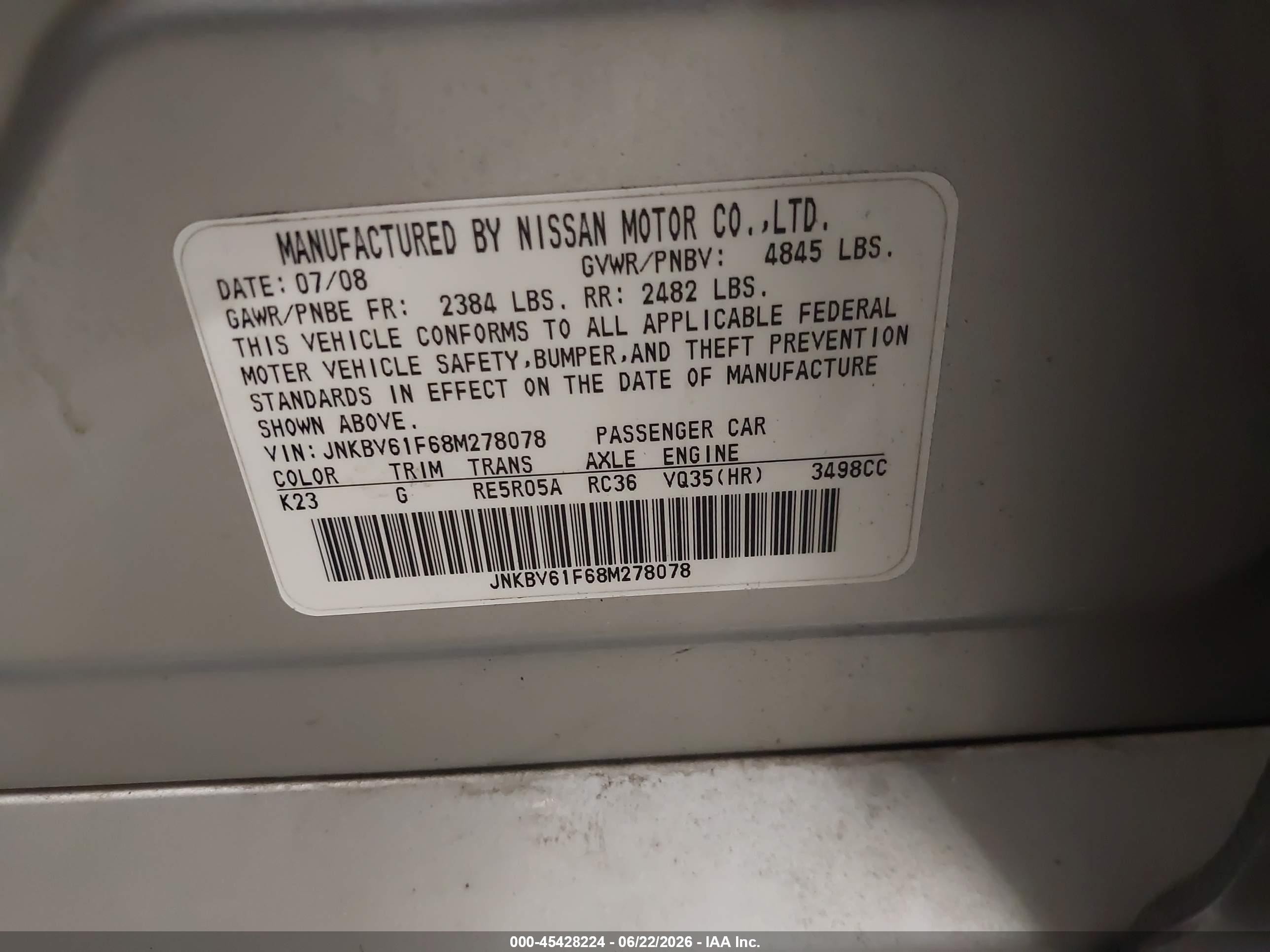 2008 Infiniti G35x   Silver vin: JNKBV61F68M278078