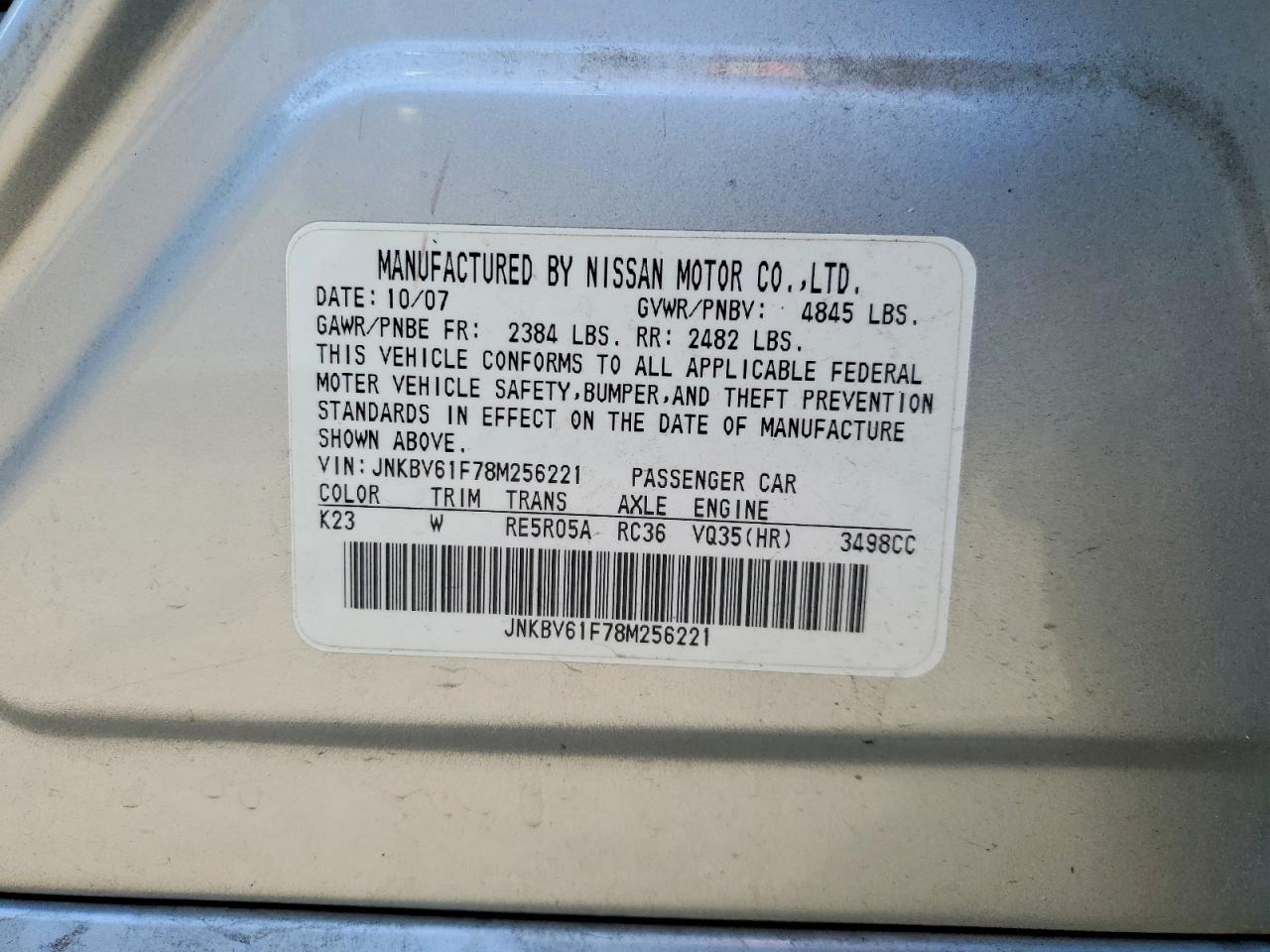 2008 Infiniti G35 X Silver vin: JNKBV61F78M256221