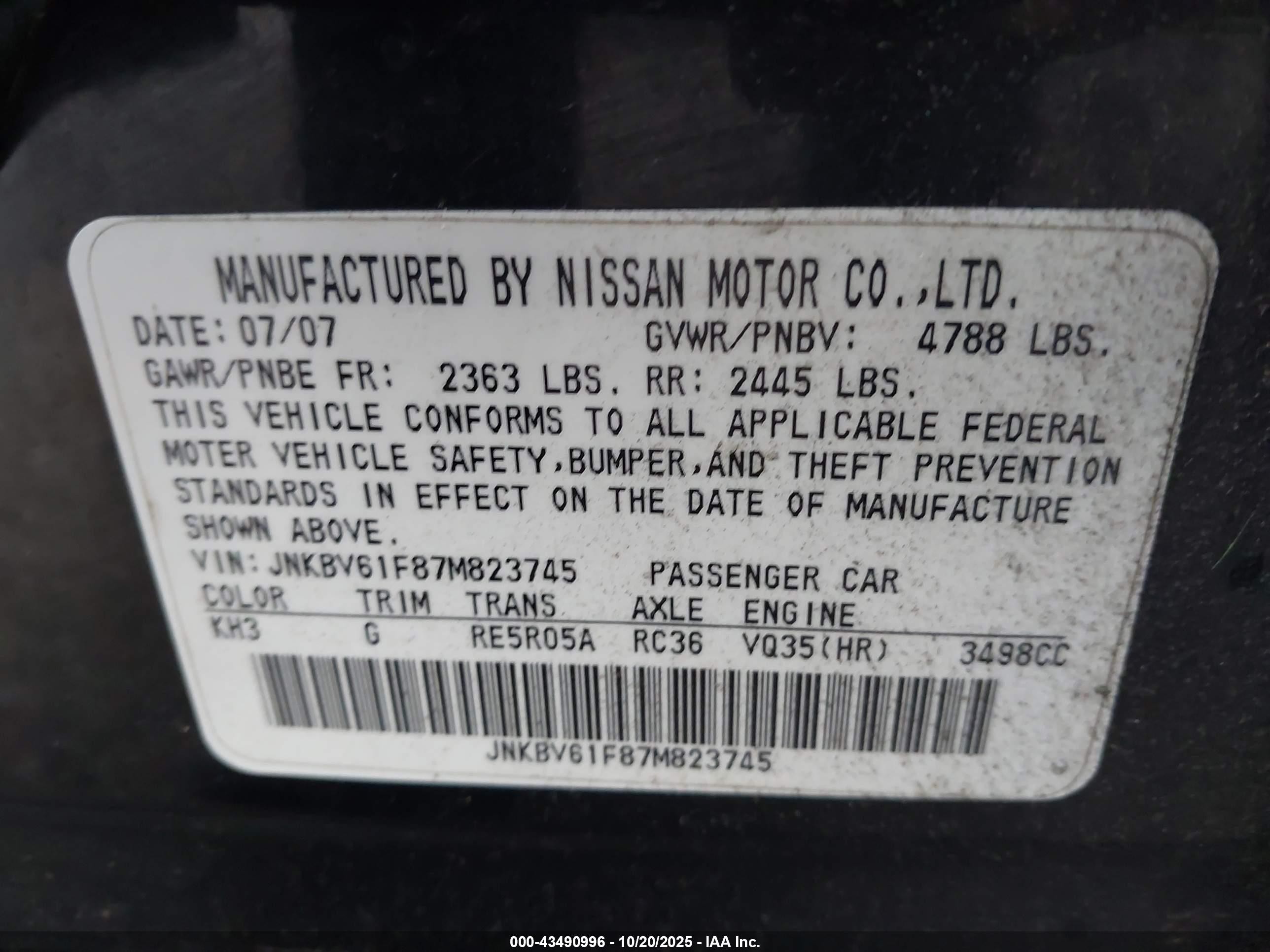 2007 Infiniti G35x   Brown vin: JNKBV61F87M823745