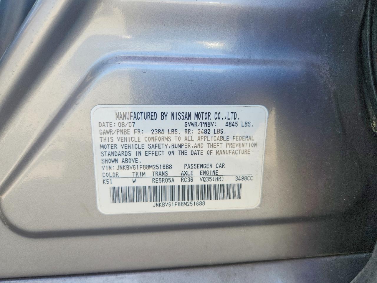 2008 Infiniti G35 X Gray vin: JNKBV61F88M251688