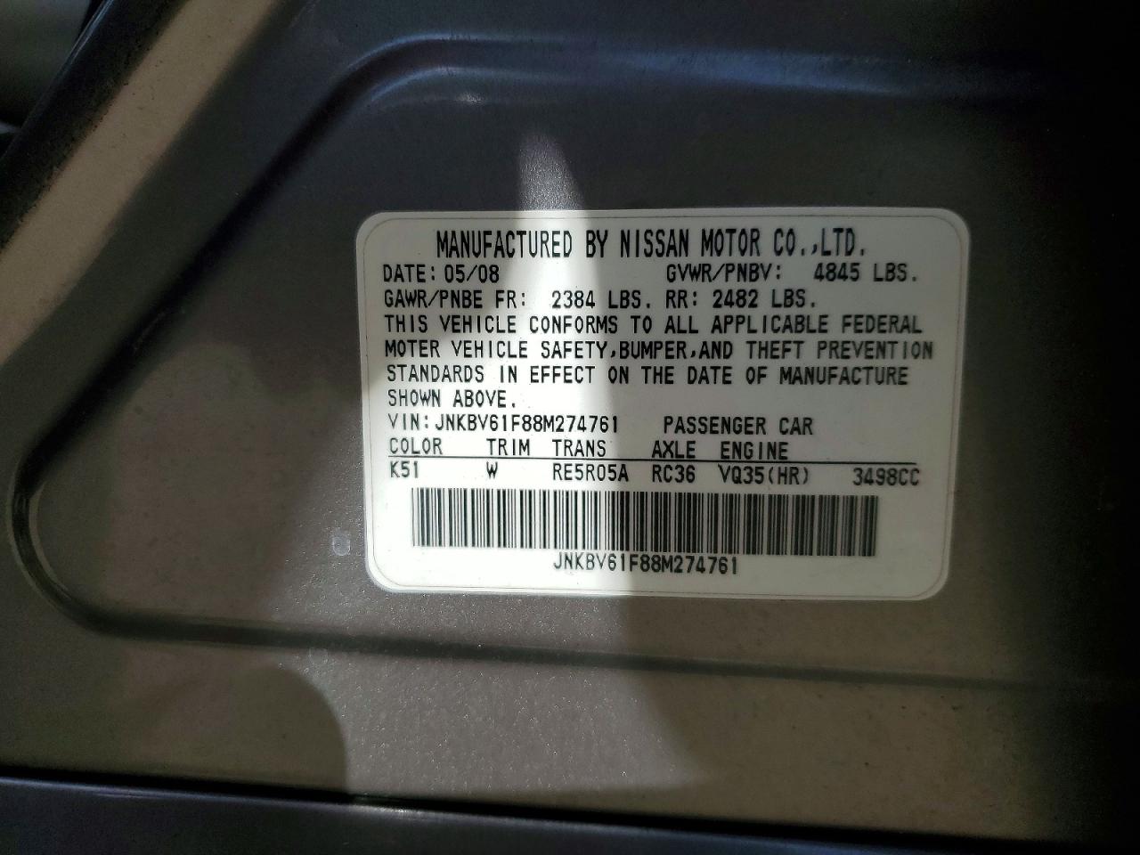 2008 Infiniti G35 X Silver vin: JNKBV61F88M274761