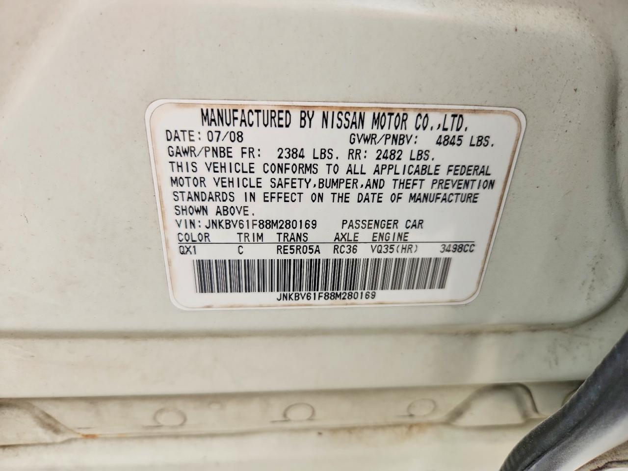 2008 Infiniti G35 X Белый vin: JNKBV61F88M280169