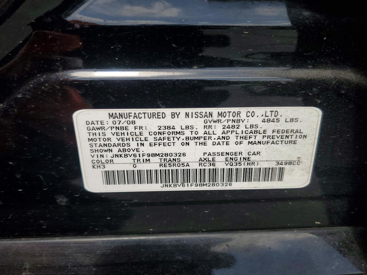 2008 Infiniti G35 X Черный vin: JNKBV61F98M280326