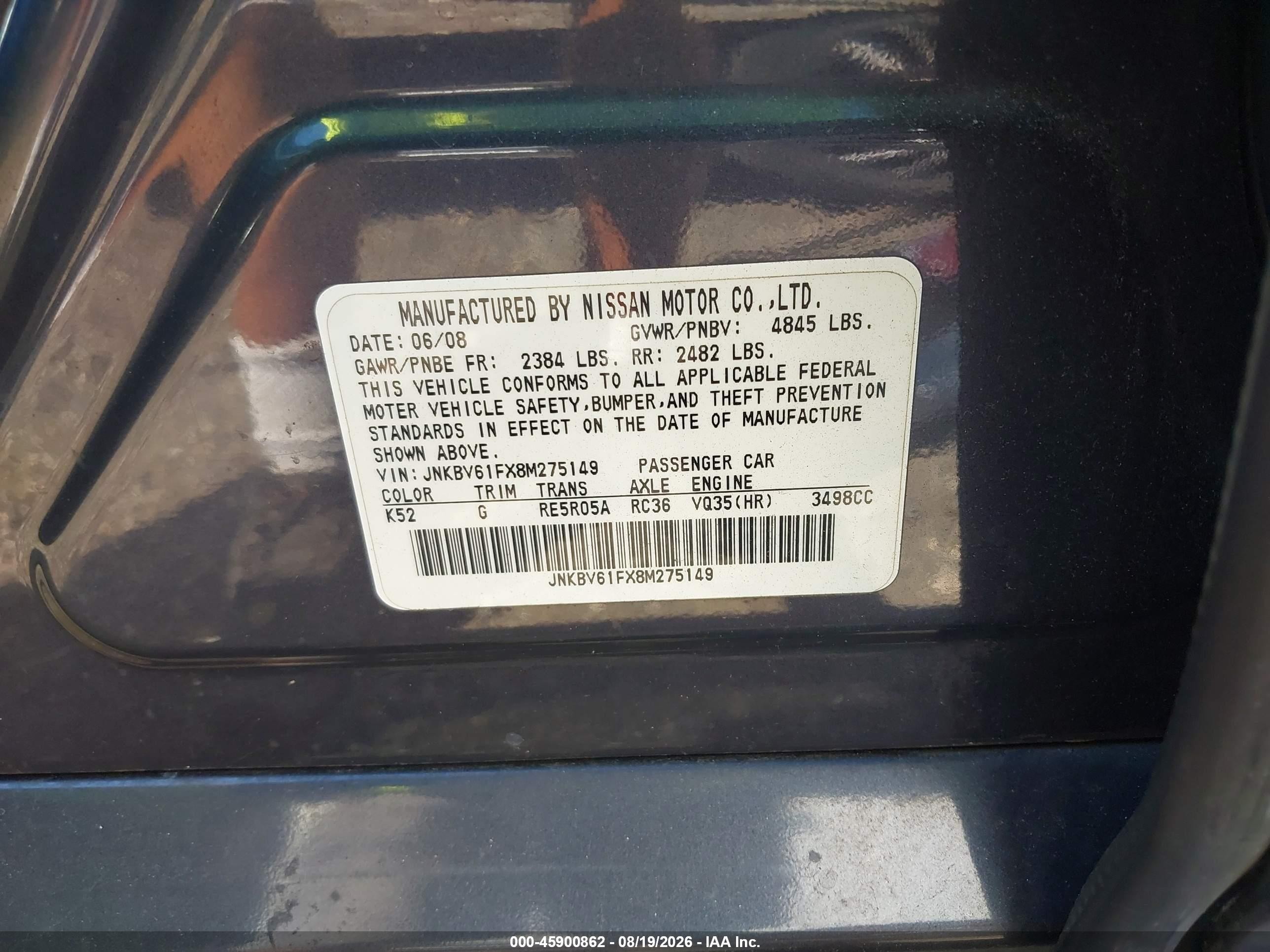 2008 Infiniti G35x   Gray vin: JNKBV61FX8M275149