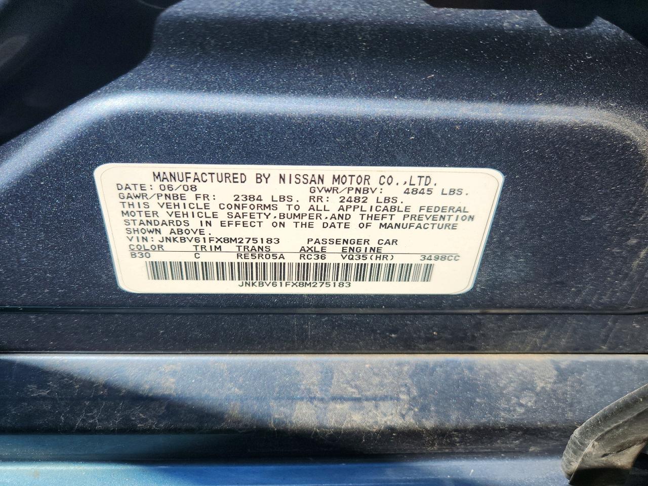 2008 Infiniti G35 X Blue vin: JNKBV61FX8M275183