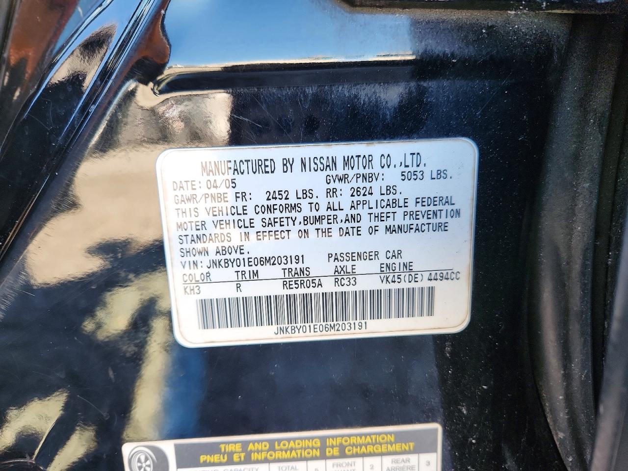 2006 Infiniti M45 Base Black vin: JNKBY01E06M203191