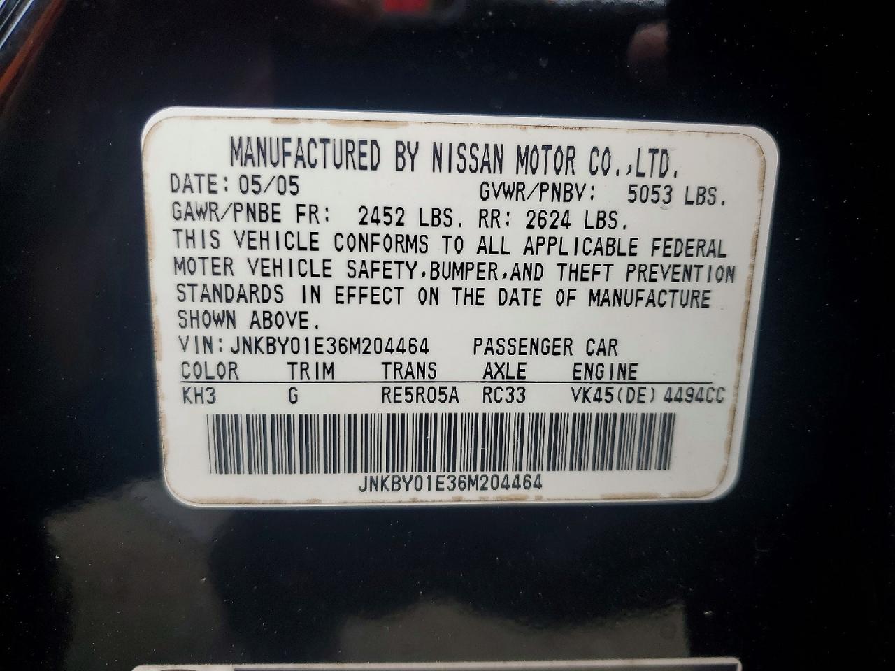 2006 Infiniti M45 Base Black vin: JNKBY01E36M204464