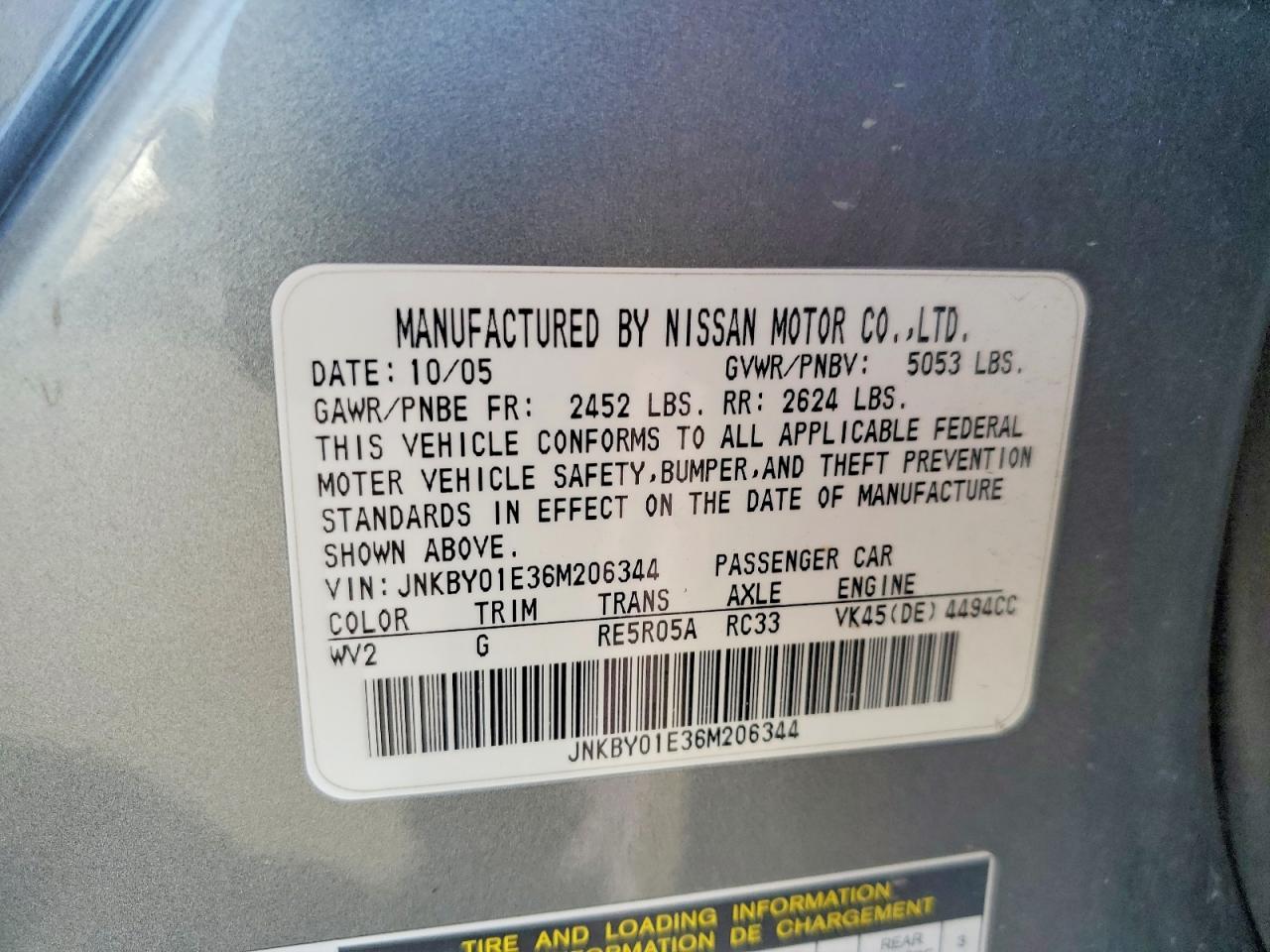 2006 Infiniti M45 Base Silver vin: JNKBY01E36M206344
