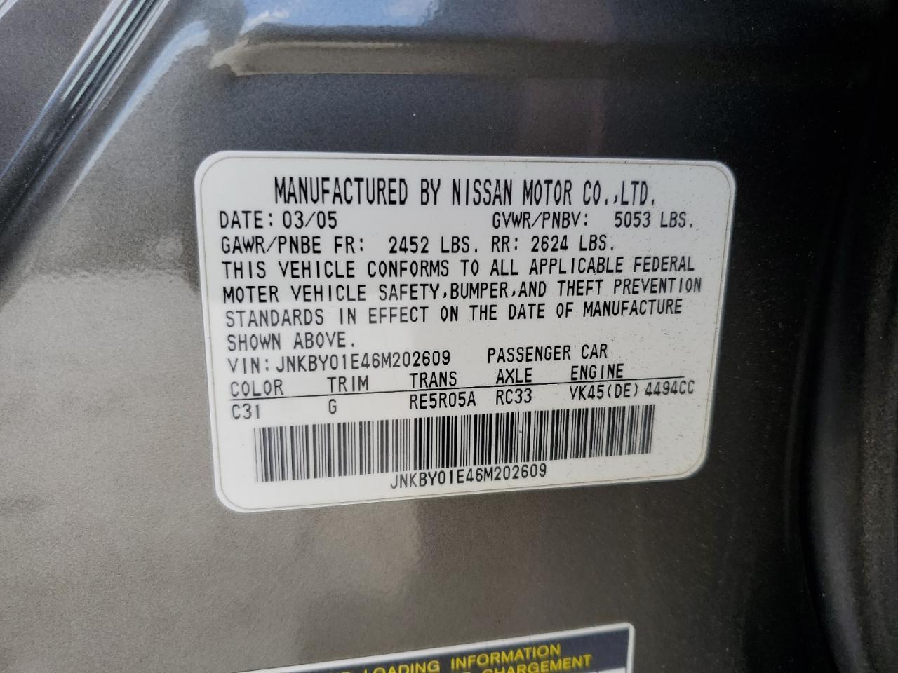 2006 Infiniti M45 Base Gray vin: JNKBY01E46M202609