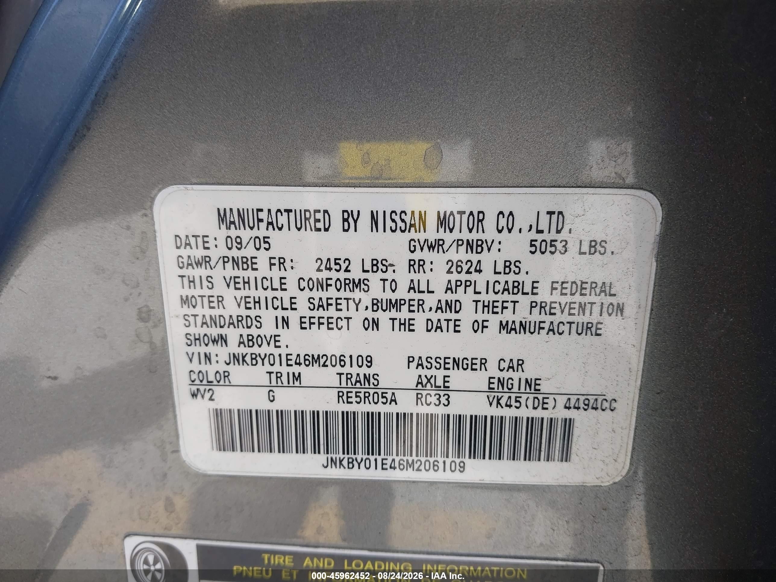 2006 Infiniti M45 Sport Gray vin: JNKBY01E46M206109
