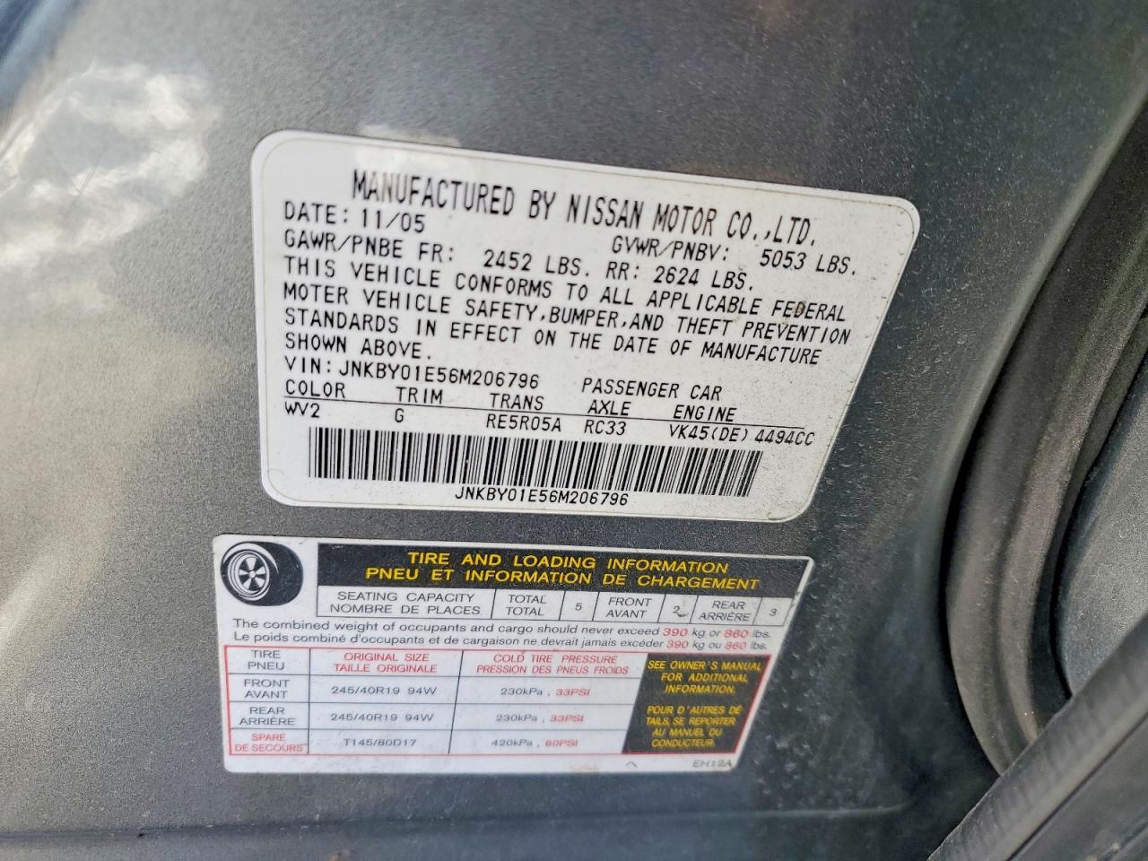 2006 Infiniti M45 Base Gray vin: JNKBY01E56M206796