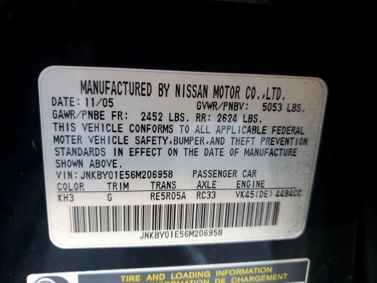 2006 Infiniti M45 Base Black vin: JNKBY01E56M206958