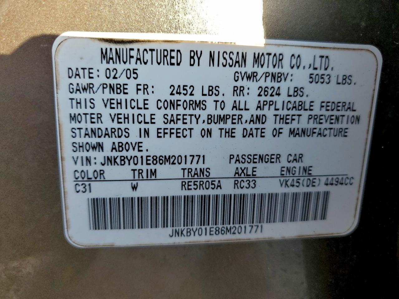 2006 Infiniti M45 Base Gray vin: JNKBY01E86M201771