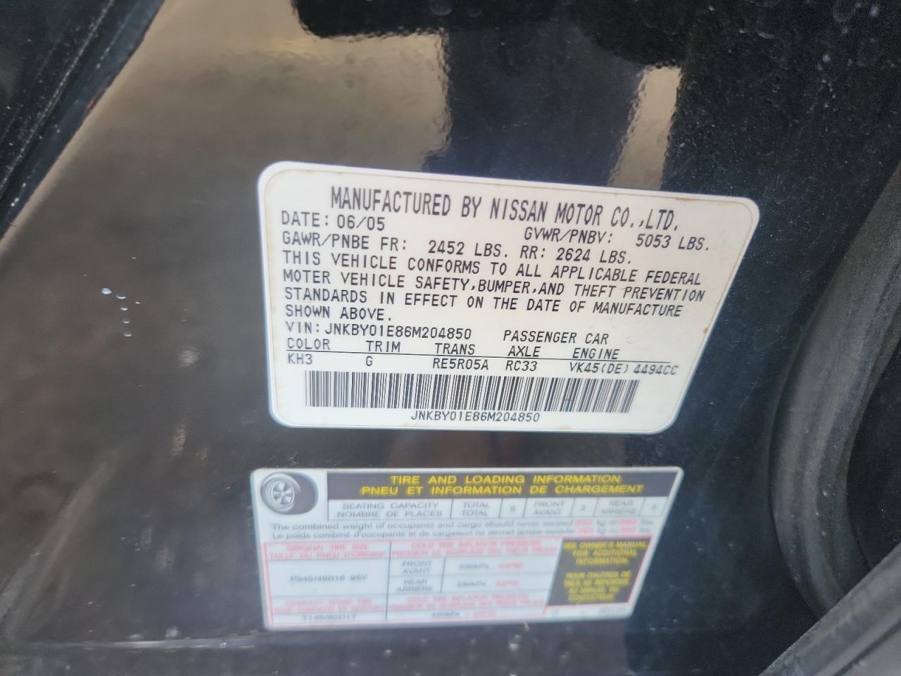 2006 Infiniti M45 Base Black vin: JNKBY01E86M204850