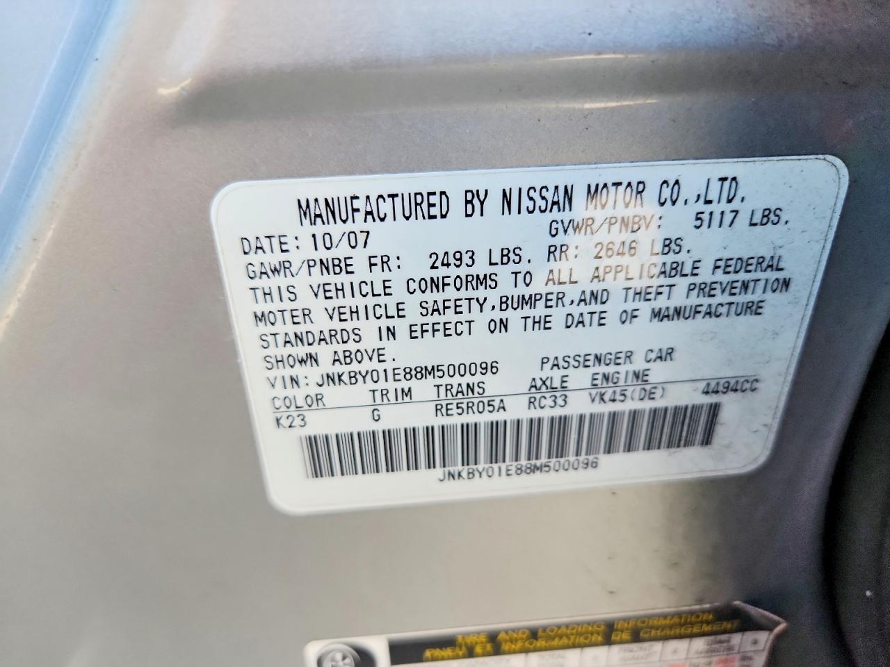 2008 Infiniti M45 Base Silver vin: JNKBY01E88M500096