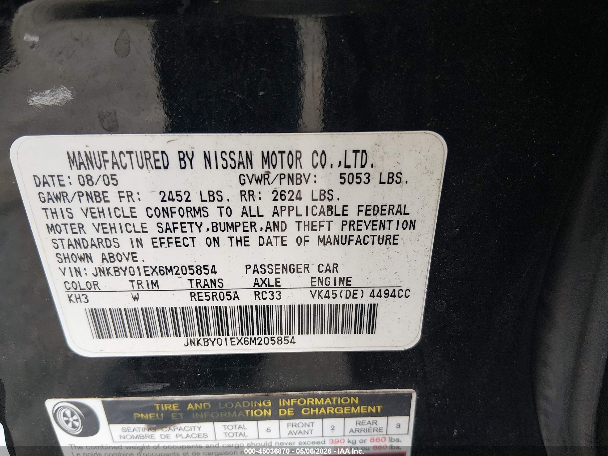 2006 Infiniti M45 Sport Черный vin: JNKBY01EX6M205854