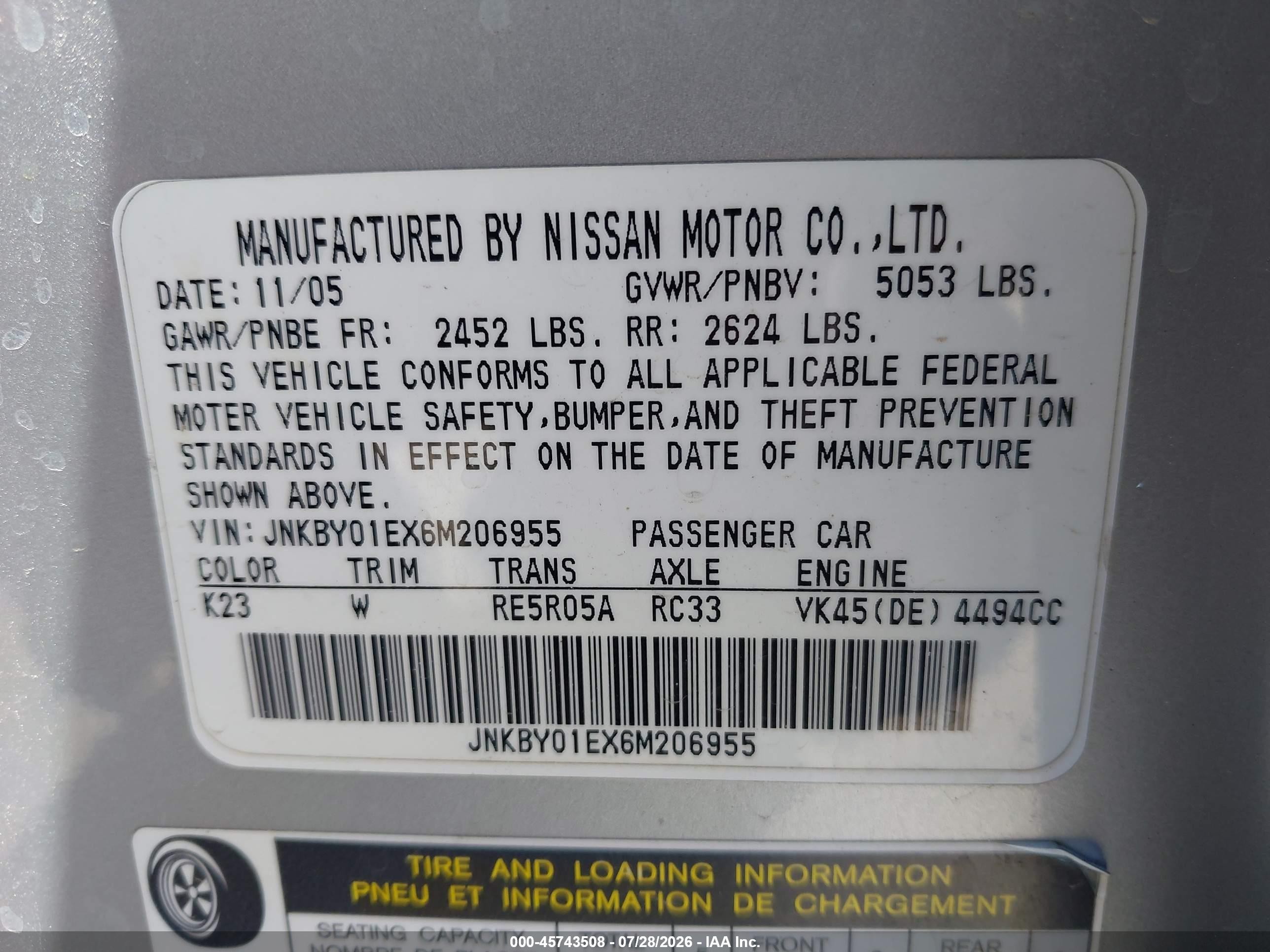 2006 Infiniti M45 Sport Silver vin: JNKBY01EX6M206955