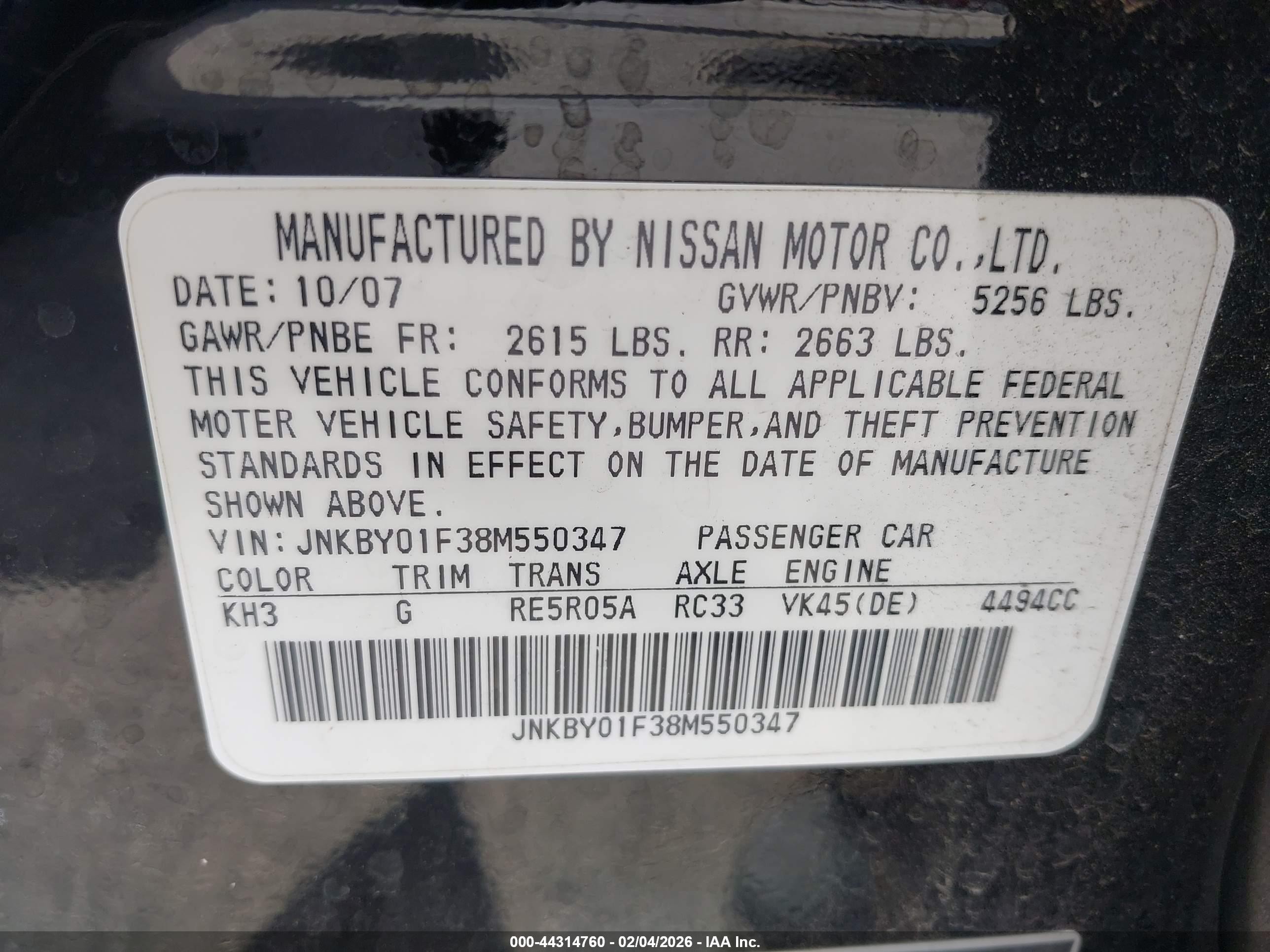 2008 Infiniti M45x   Black vin: JNKBY01F38M550347