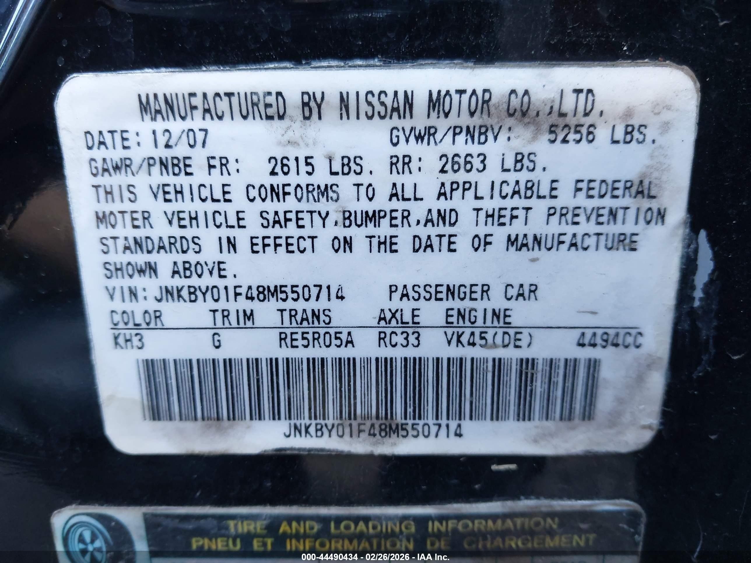 2008 Infiniti M45x   Black vin: JNKBY01F48M550714