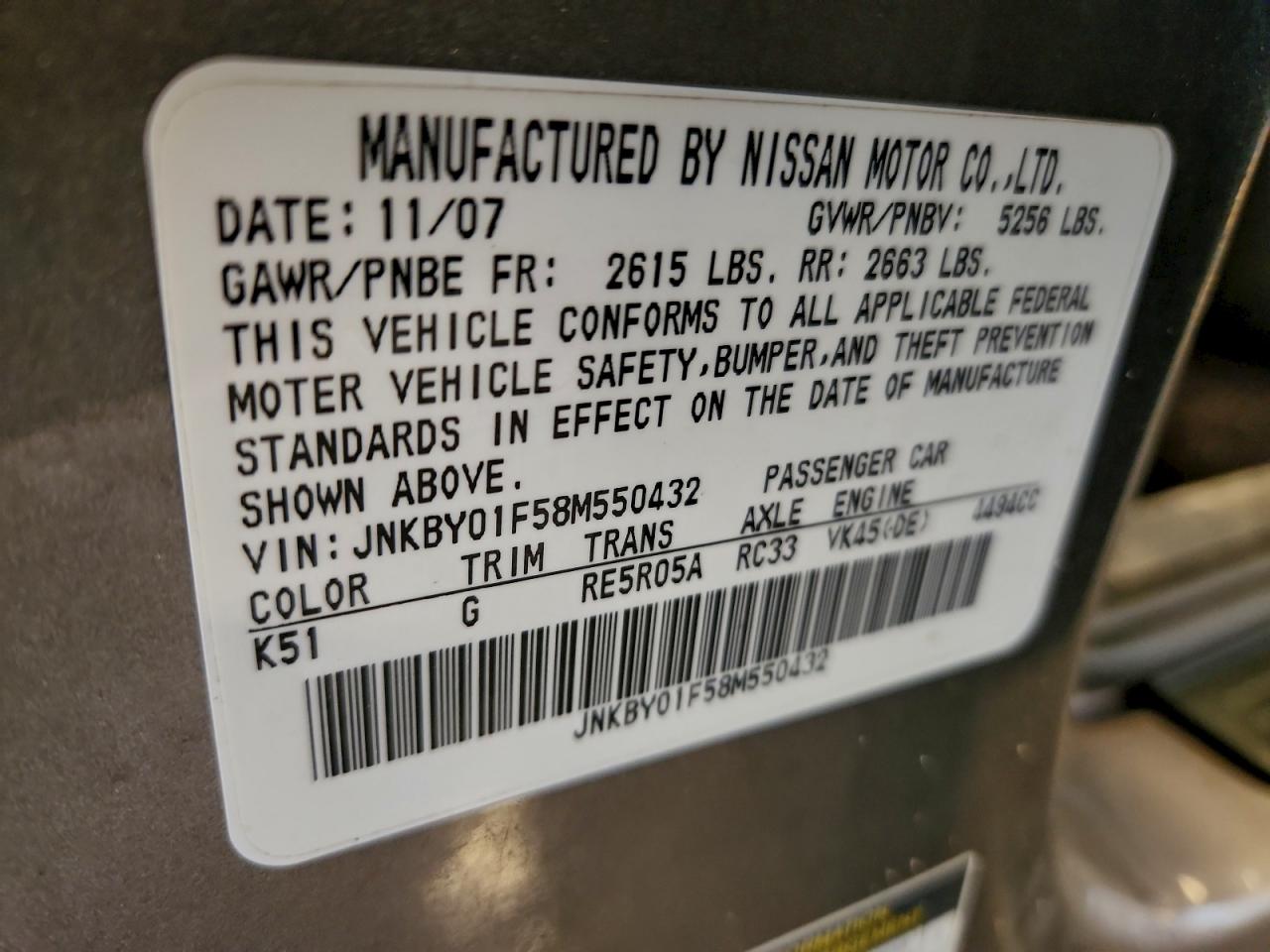 2008 Infiniti M45 Tan vin: JNKBY01F58M550432