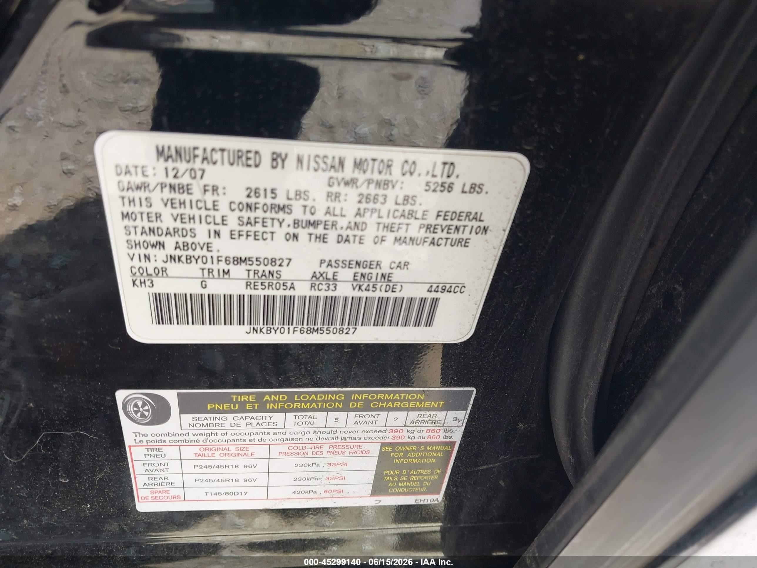 2008 Infiniti M45x   Black vin: JNKBY01F68M550827