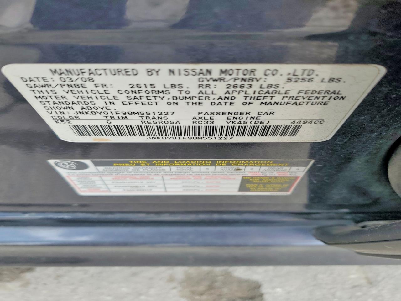 2008 Infiniti M45 X Blue vin: JNKBY01F98M551227