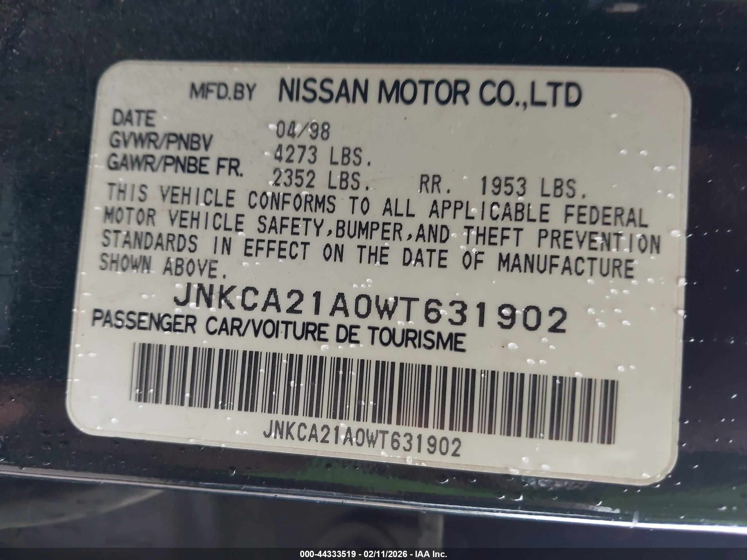 1998 Infiniti I30 Standard/touring Green vin: JNKCA21A0WT631902