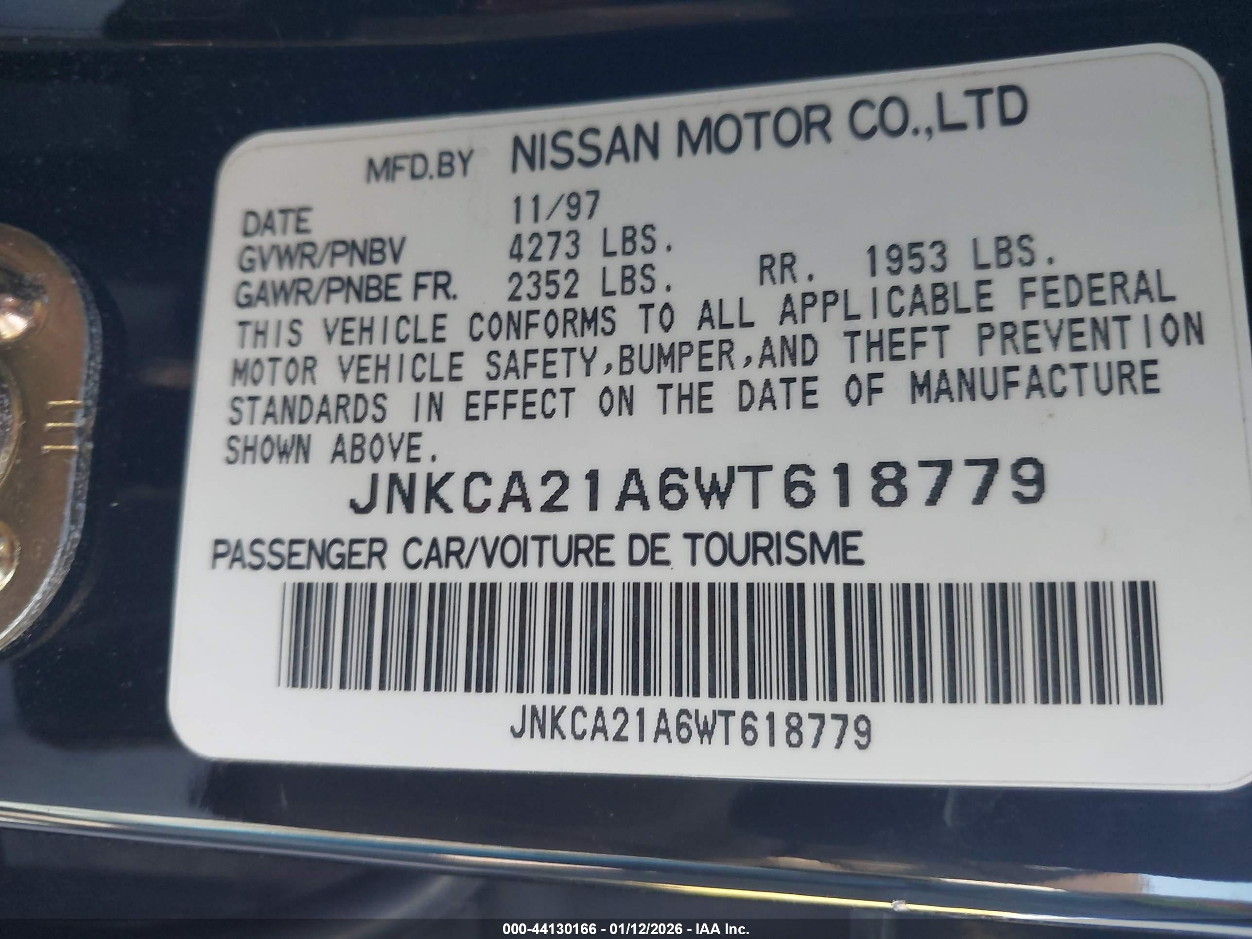 1998 Infiniti I30 Standard/touring Black vin: JNKCA21A6WT618779