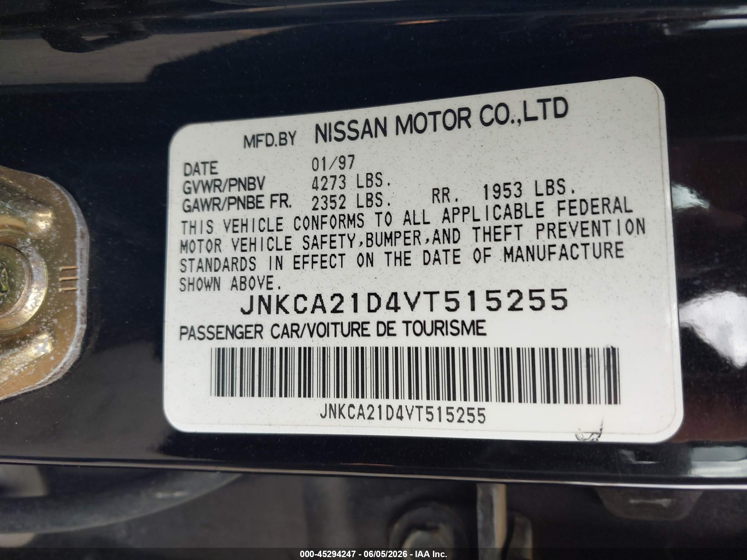 1997 Infiniti I30 Touring Black vin: JNKCA21D4VT515255