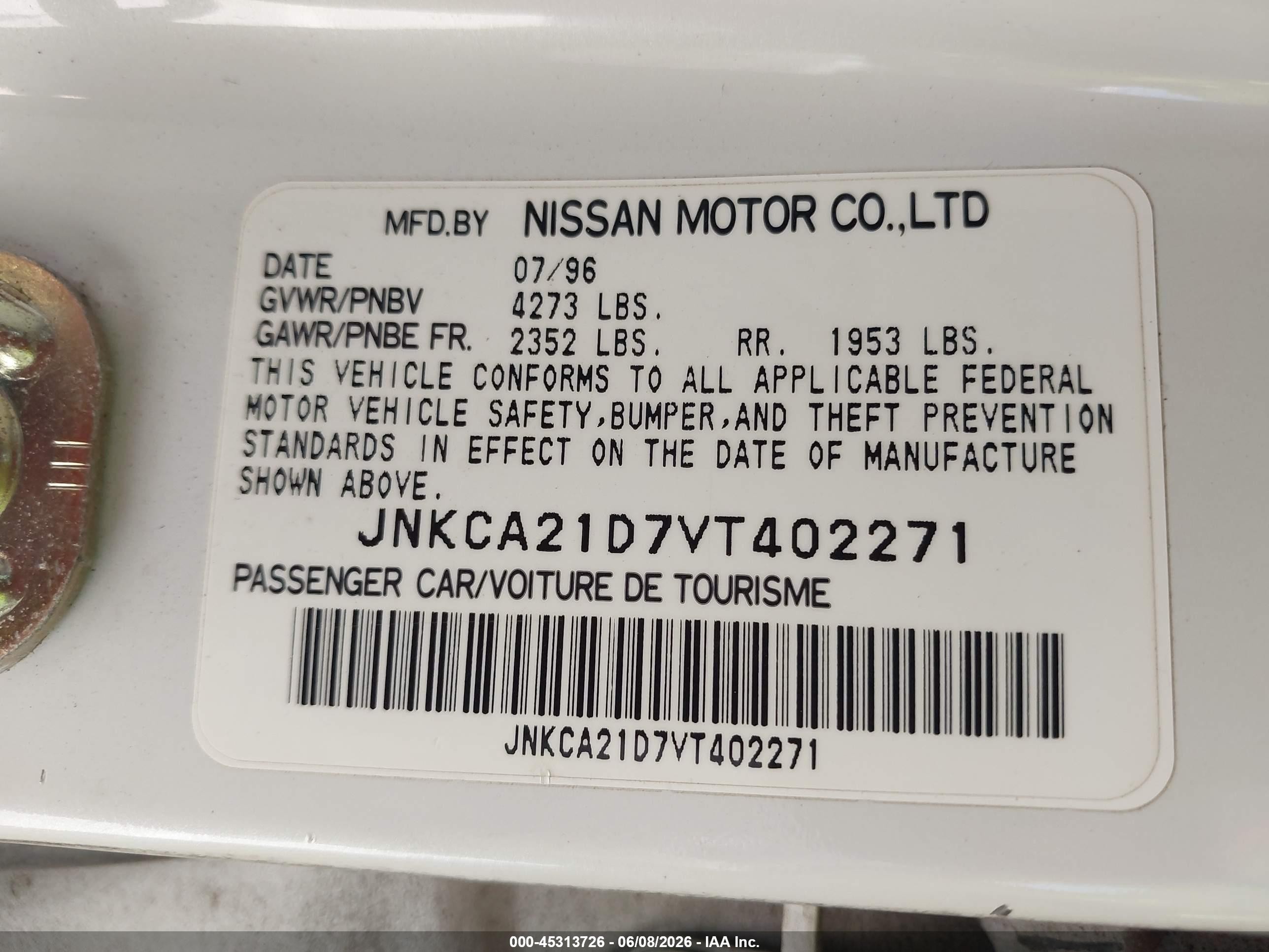 1997 Infiniti I30 Touring White vin: JNKCA21D7VT402271