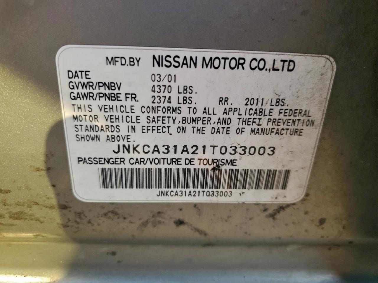 2001 Infiniti I30 Silver vin: JNKCA31A21T033003