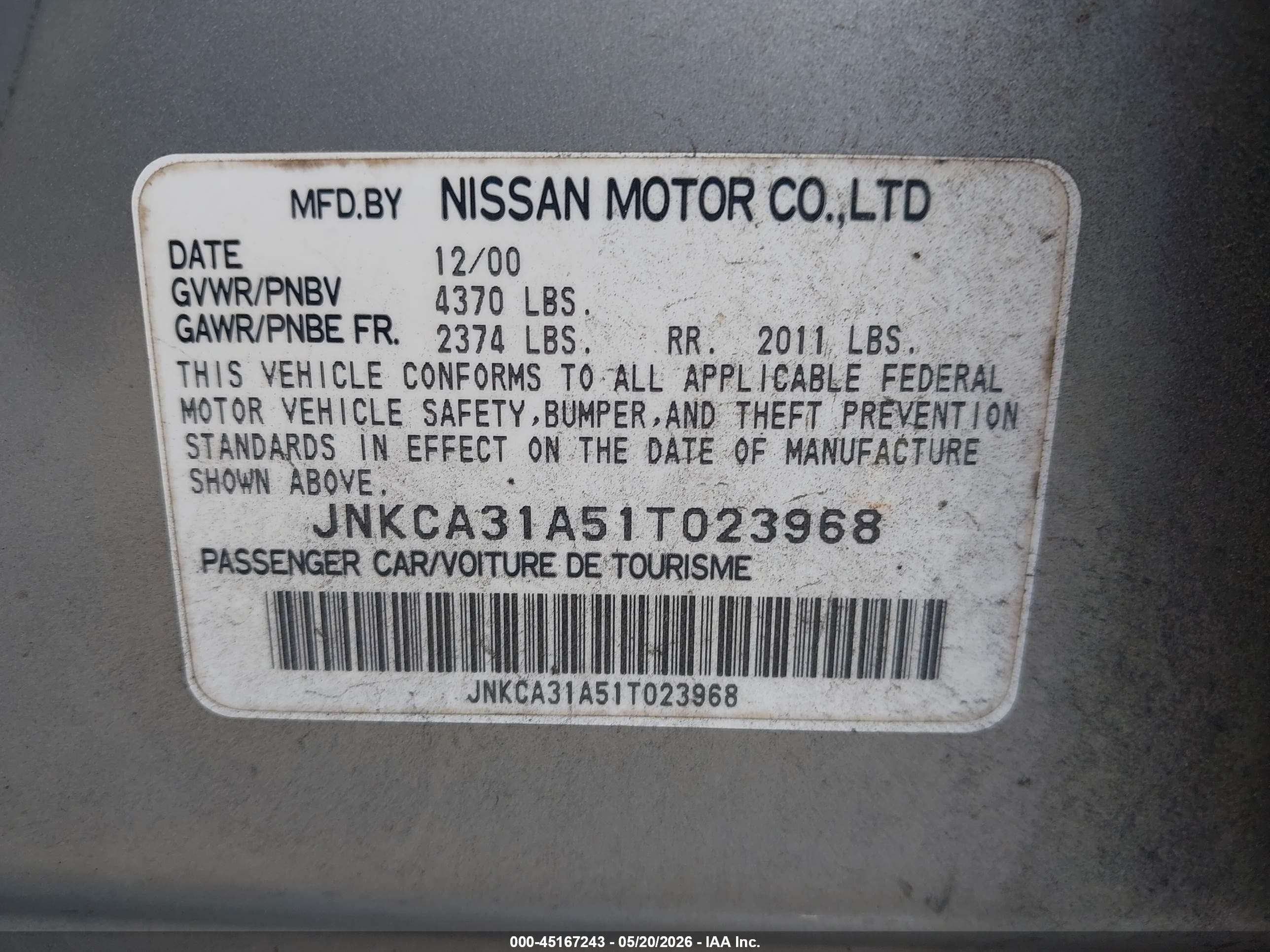 2001 Infiniti I30 Luxury Серебряный vin: JNKCA31A51T023968