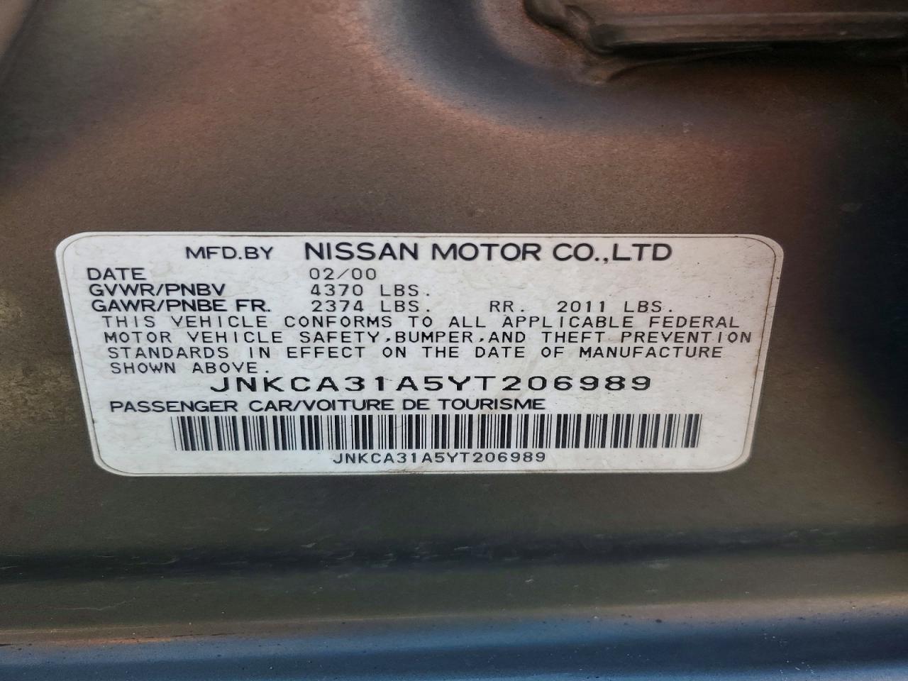 2000 Infiniti I30 Tan vin: JNKCA31A5YT206989