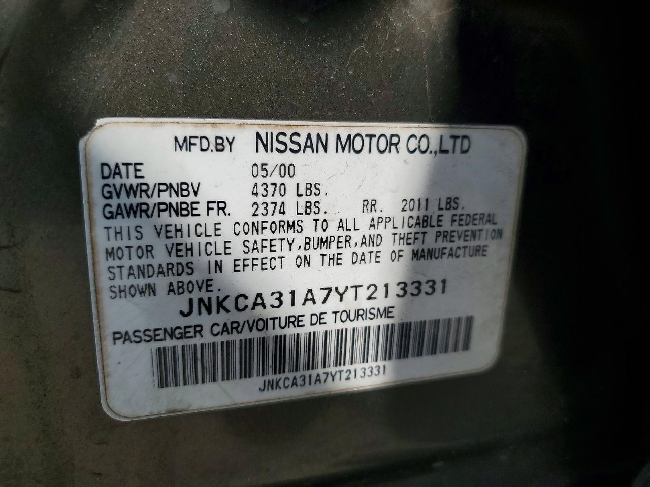 2000 Infiniti I30 Base Gray vin: JNKCA31A7YT213331