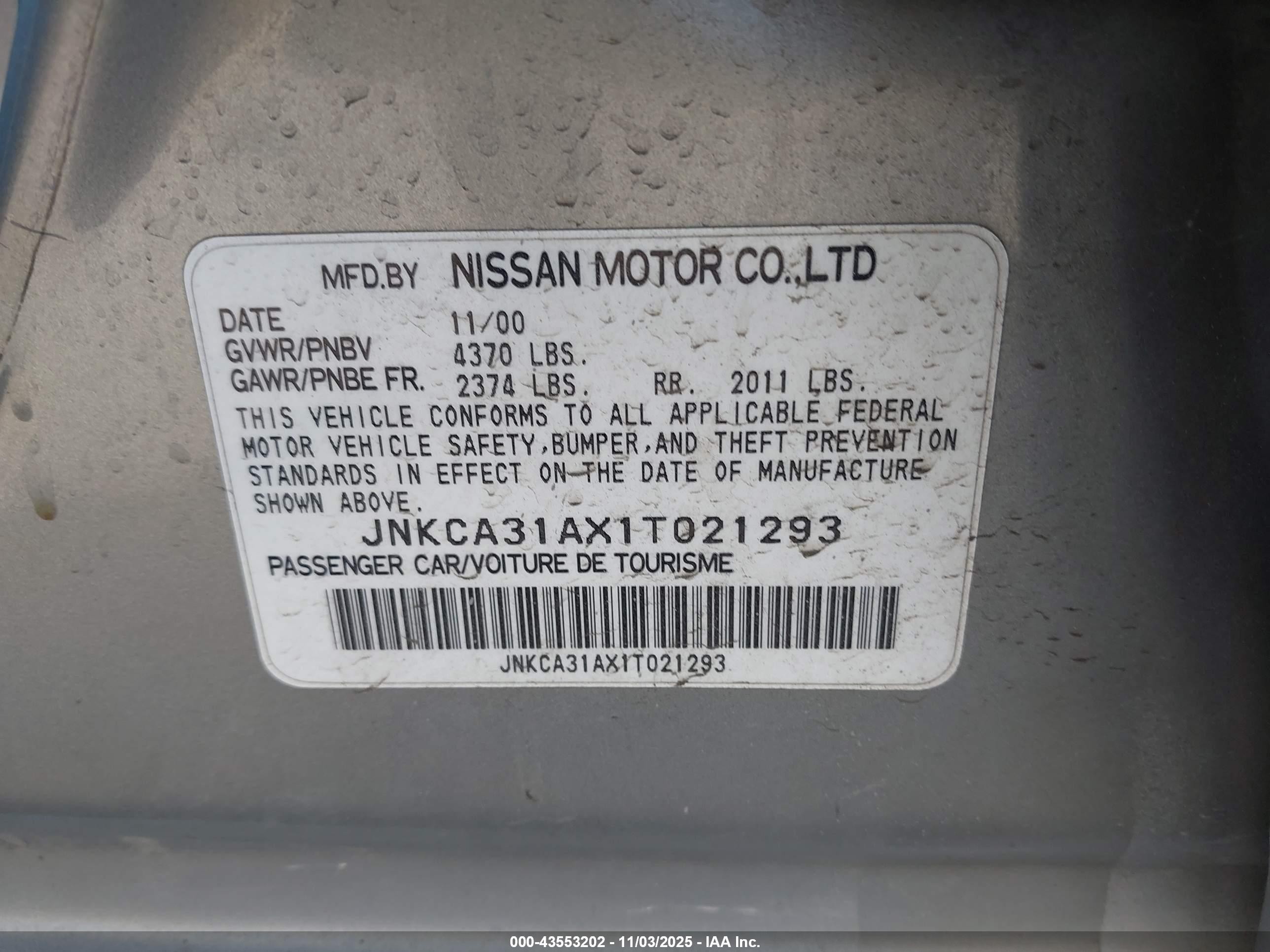 2001 Infiniti I30 Luxury Silver vin: JNKCA31AX1T021293