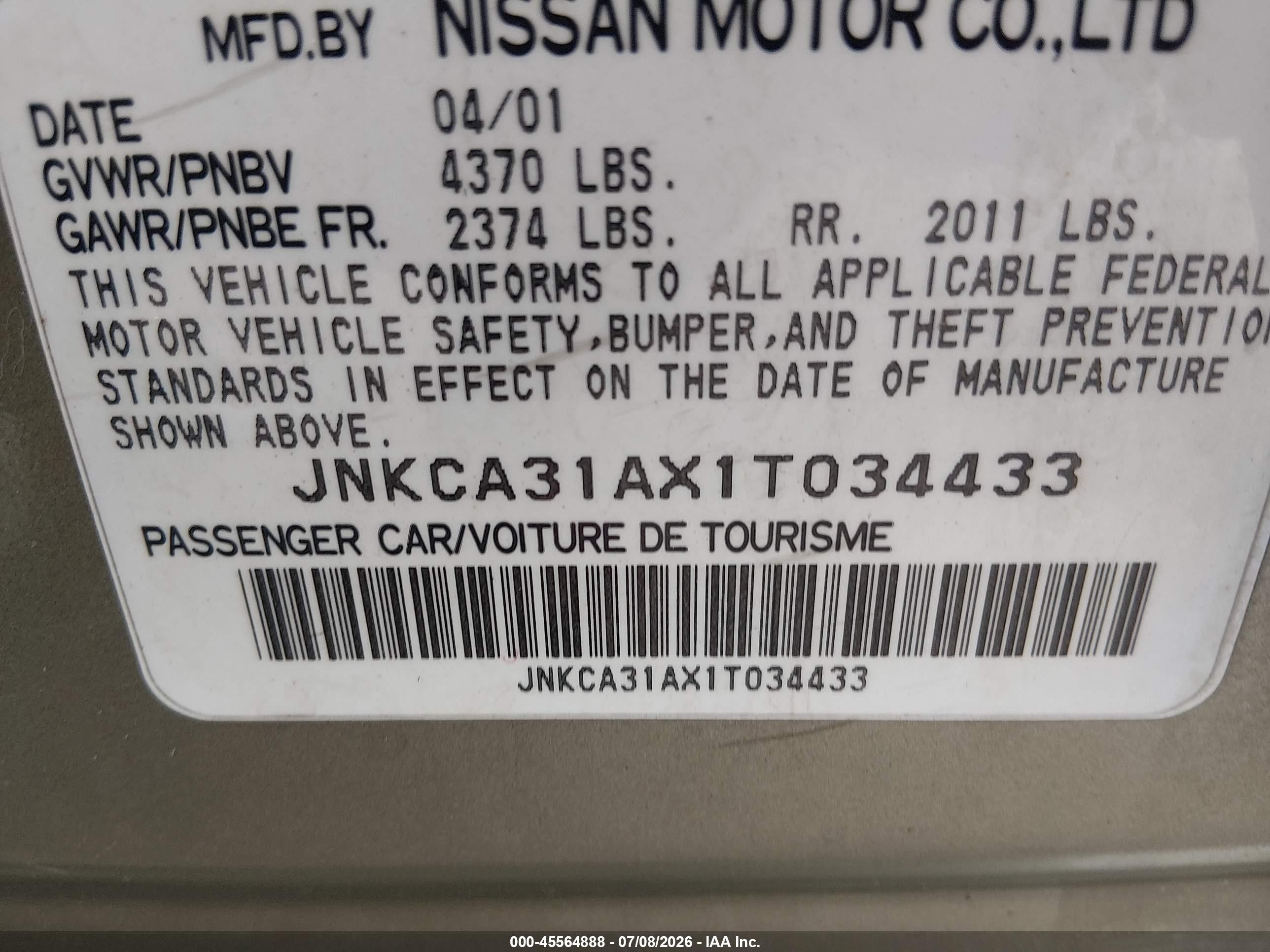 2001 Infiniti I30 Luxury Золотой vin: JNKCA31AX1T034433