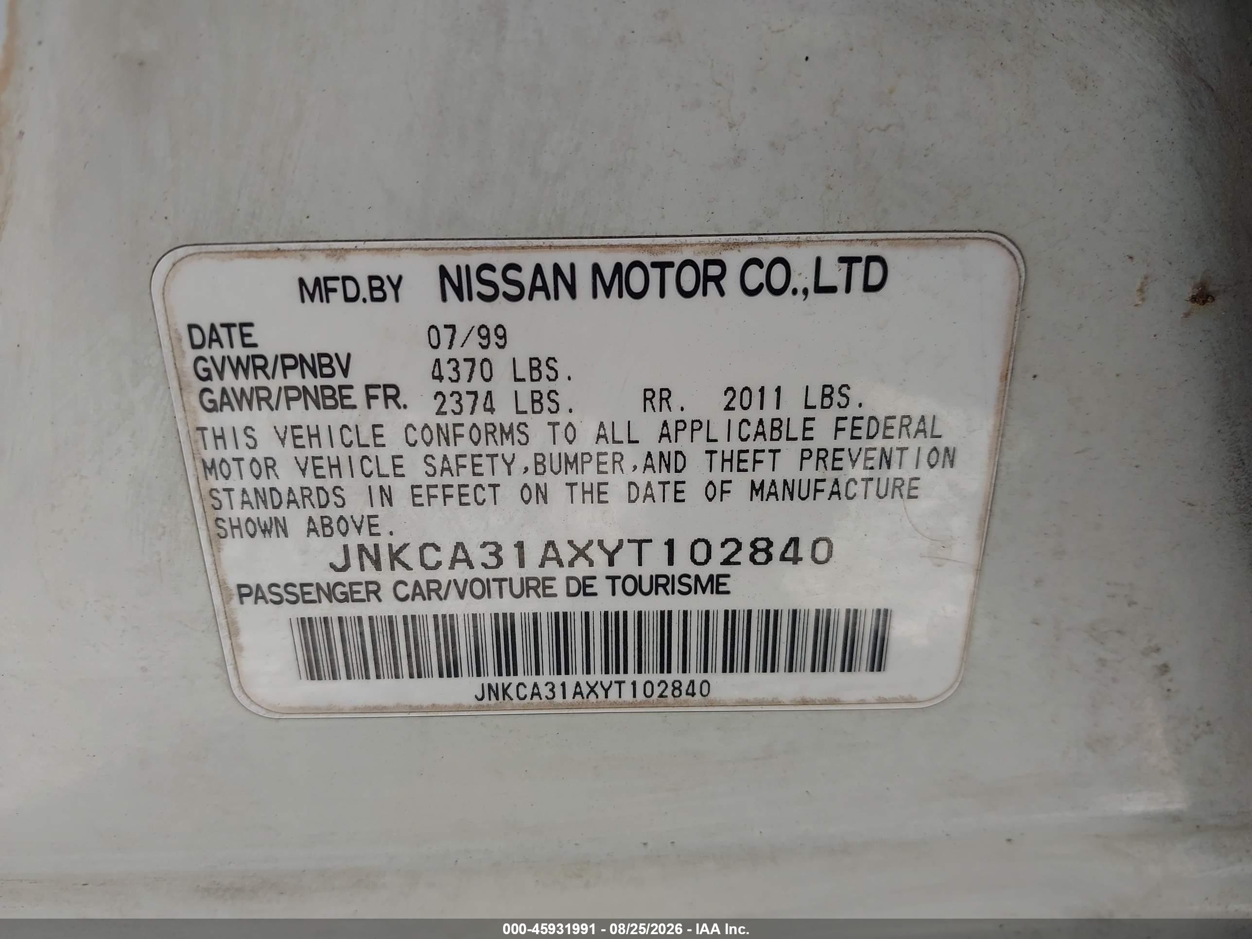 2000 Infiniti I30 Luxury/touring White vin: JNKCA31AXYT102840