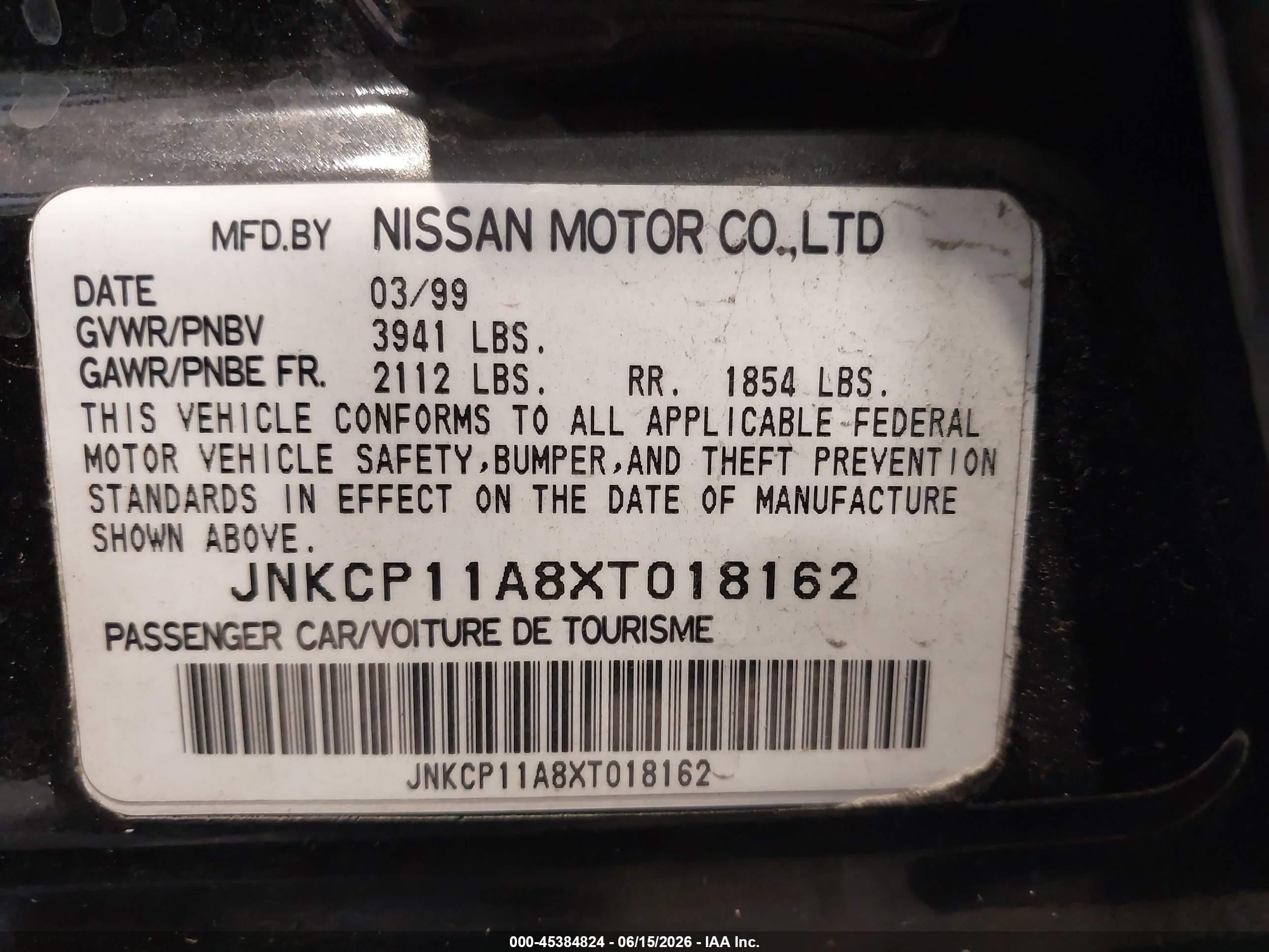 1999 Infiniti G20 Standard/touring Черный vin: JNKCP11A8XT018162