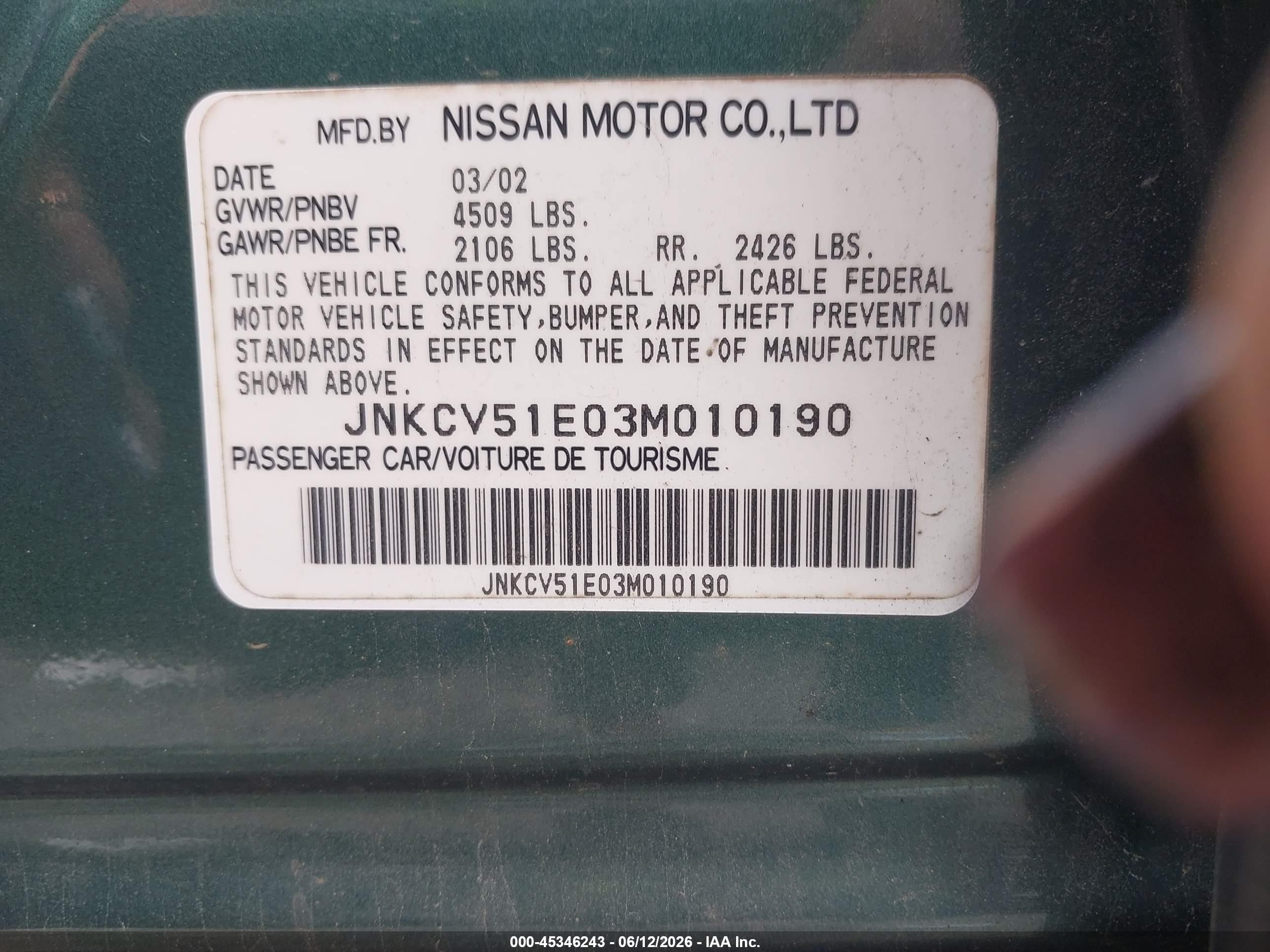 2003 Infiniti G35 Luxury Leather Green vin: JNKCV51E03M010190