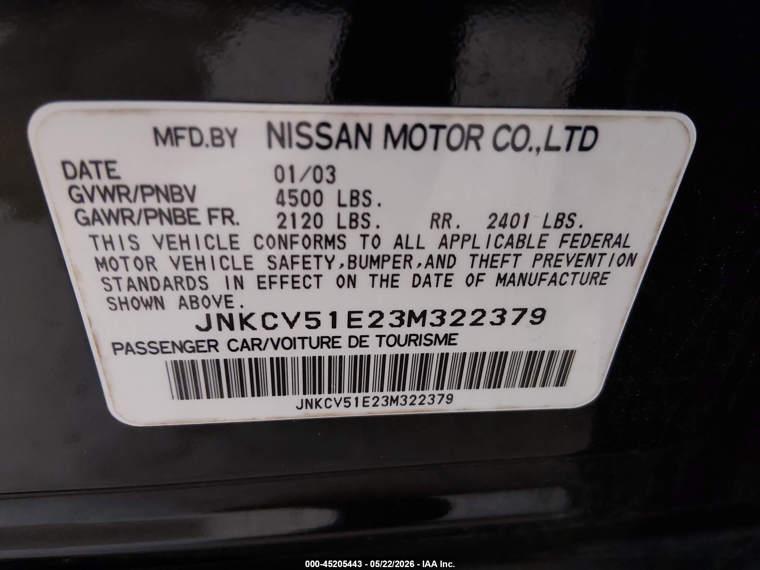 2003 Infiniti G35 Luxury Leather Black vin: JNKCV51E23M322379