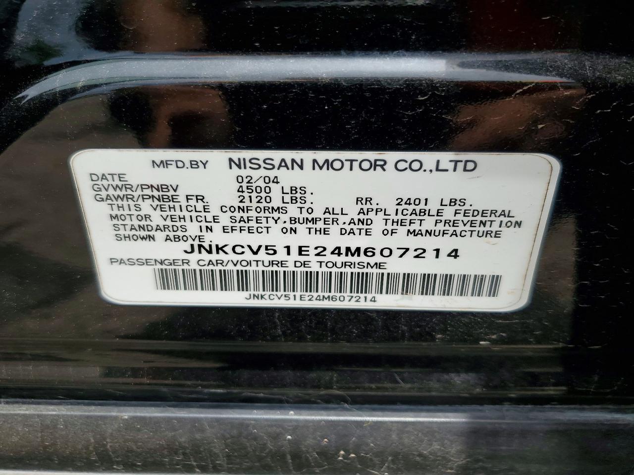 2004 Infiniti G35 Base Black vin: JNKCV51E24M607214