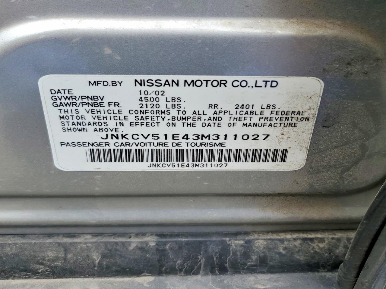 2003 Infiniti G35 Base Серебряный vin: JNKCV51E43M311027