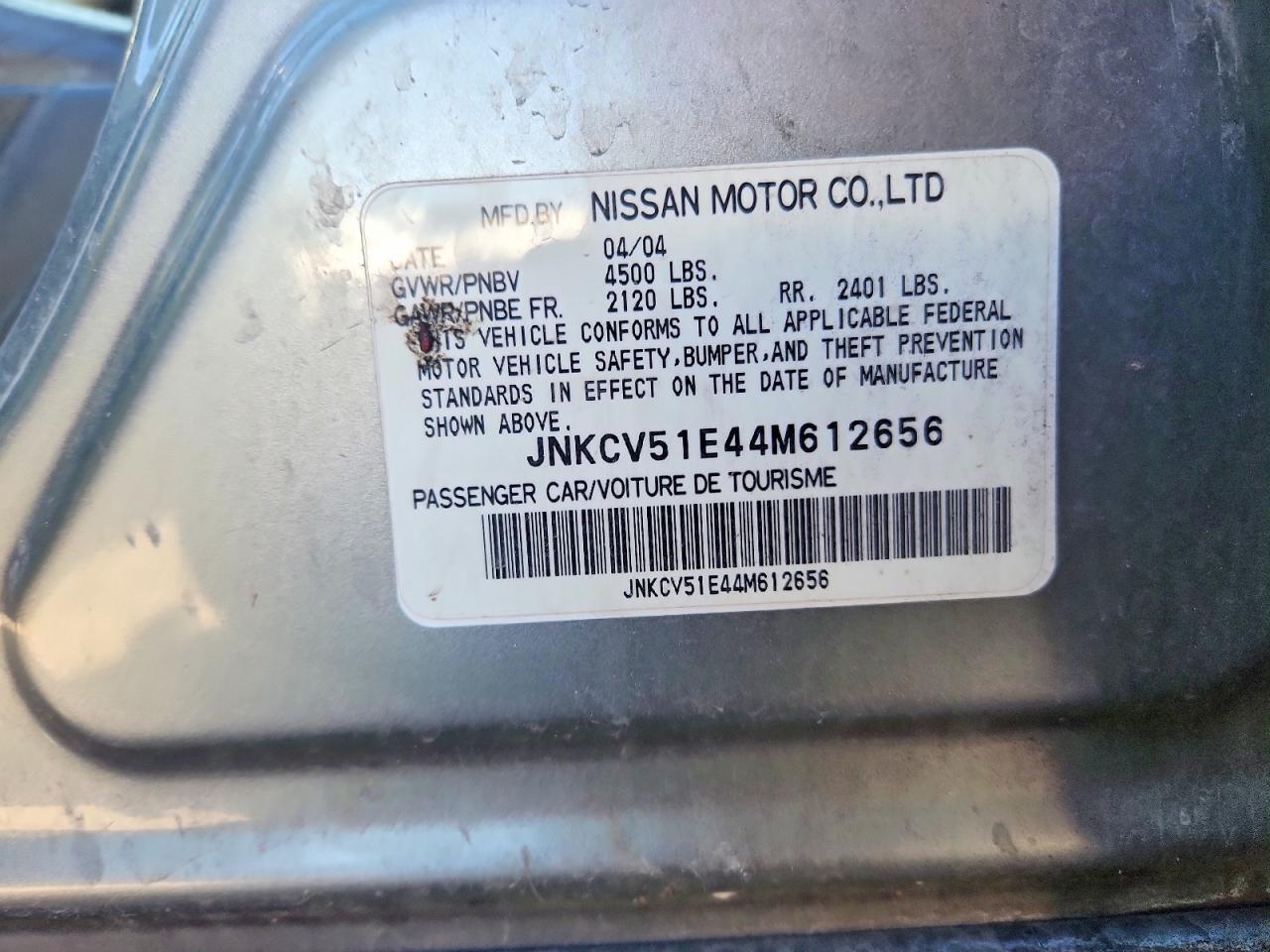 2004 Infiniti G35 Base Gray vin: JNKCV51E44M612656