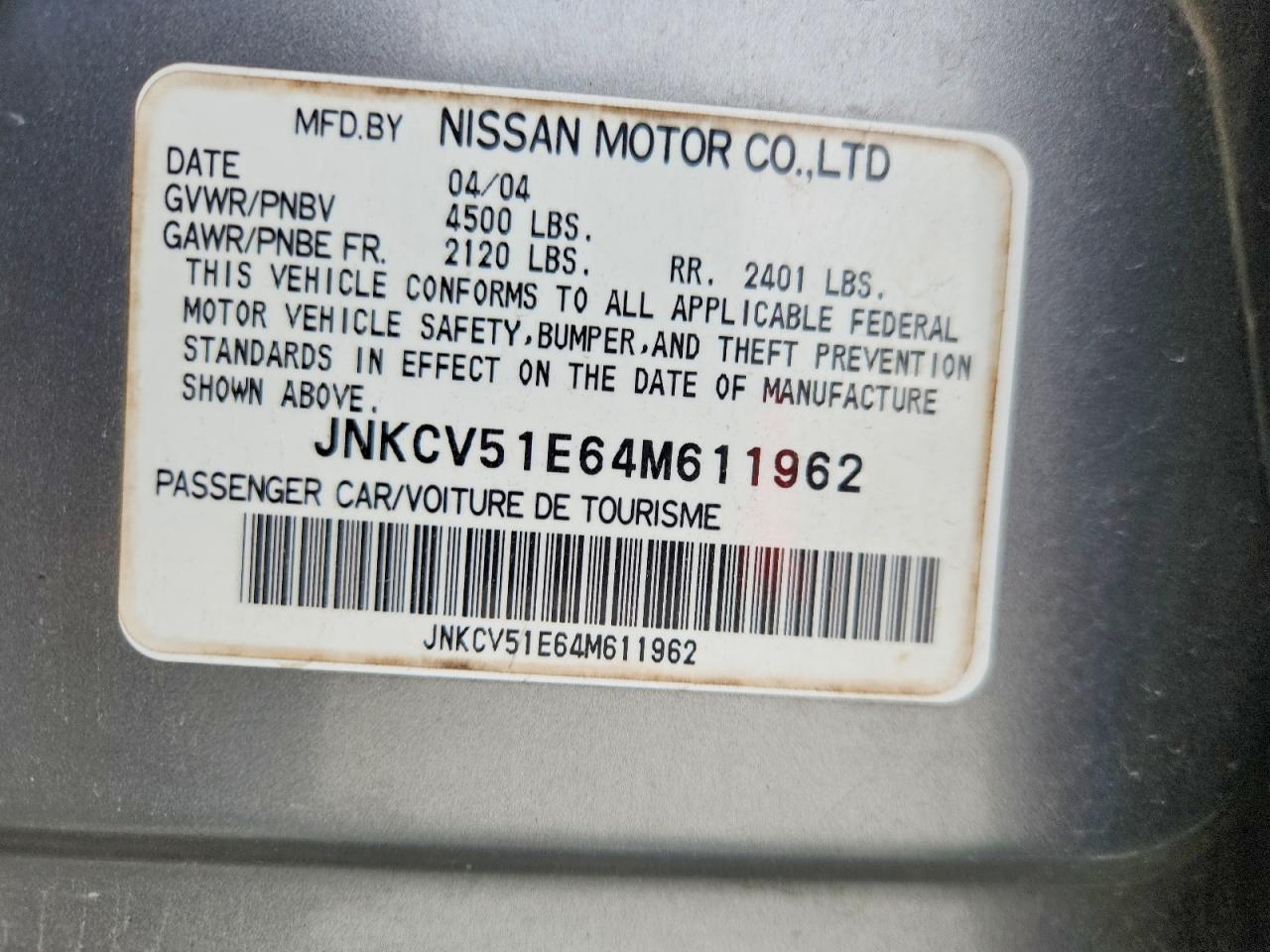 2004 Infiniti G35 Base Серебряный vin: JNKCV51E64M611962
