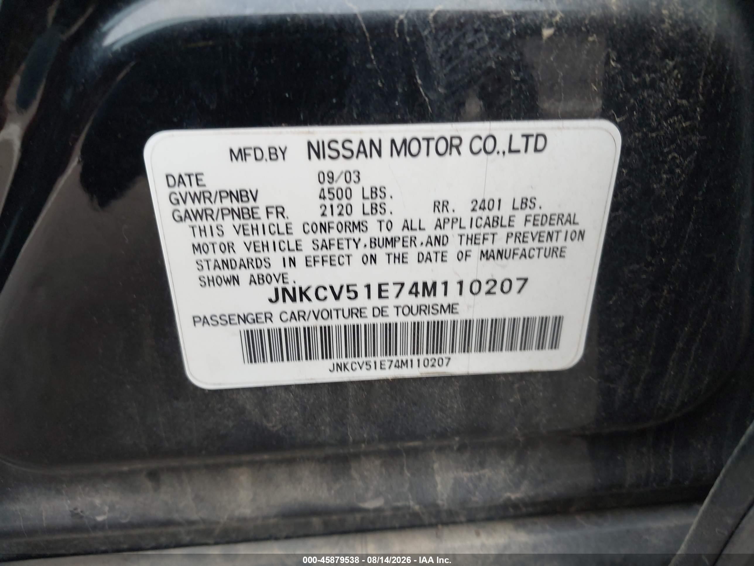 2004 Infiniti G35 Black vin: JNKCV51E74M110207