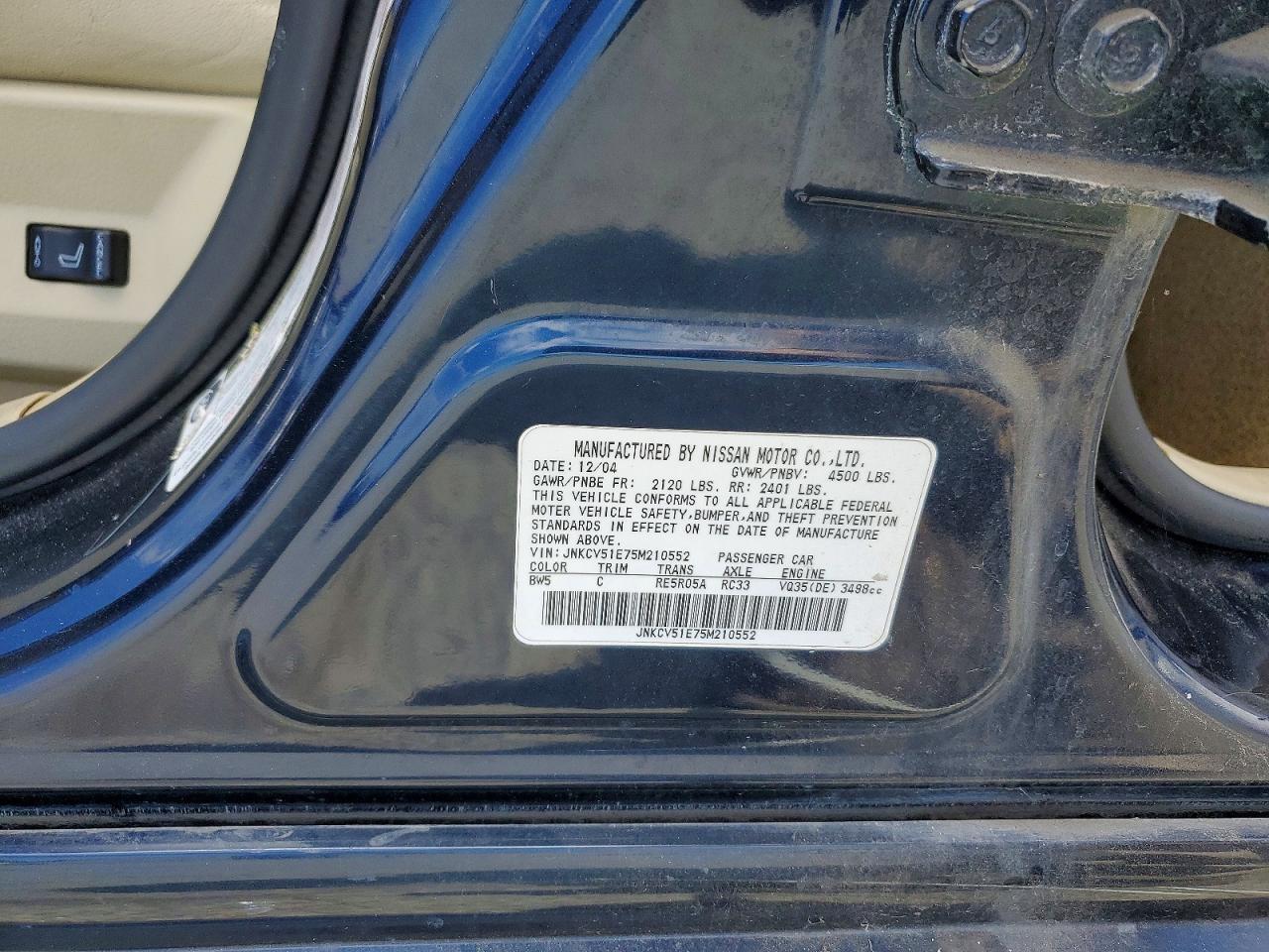 2005 Infiniti G35 Base Blue vin: JNKCV51E75M210552