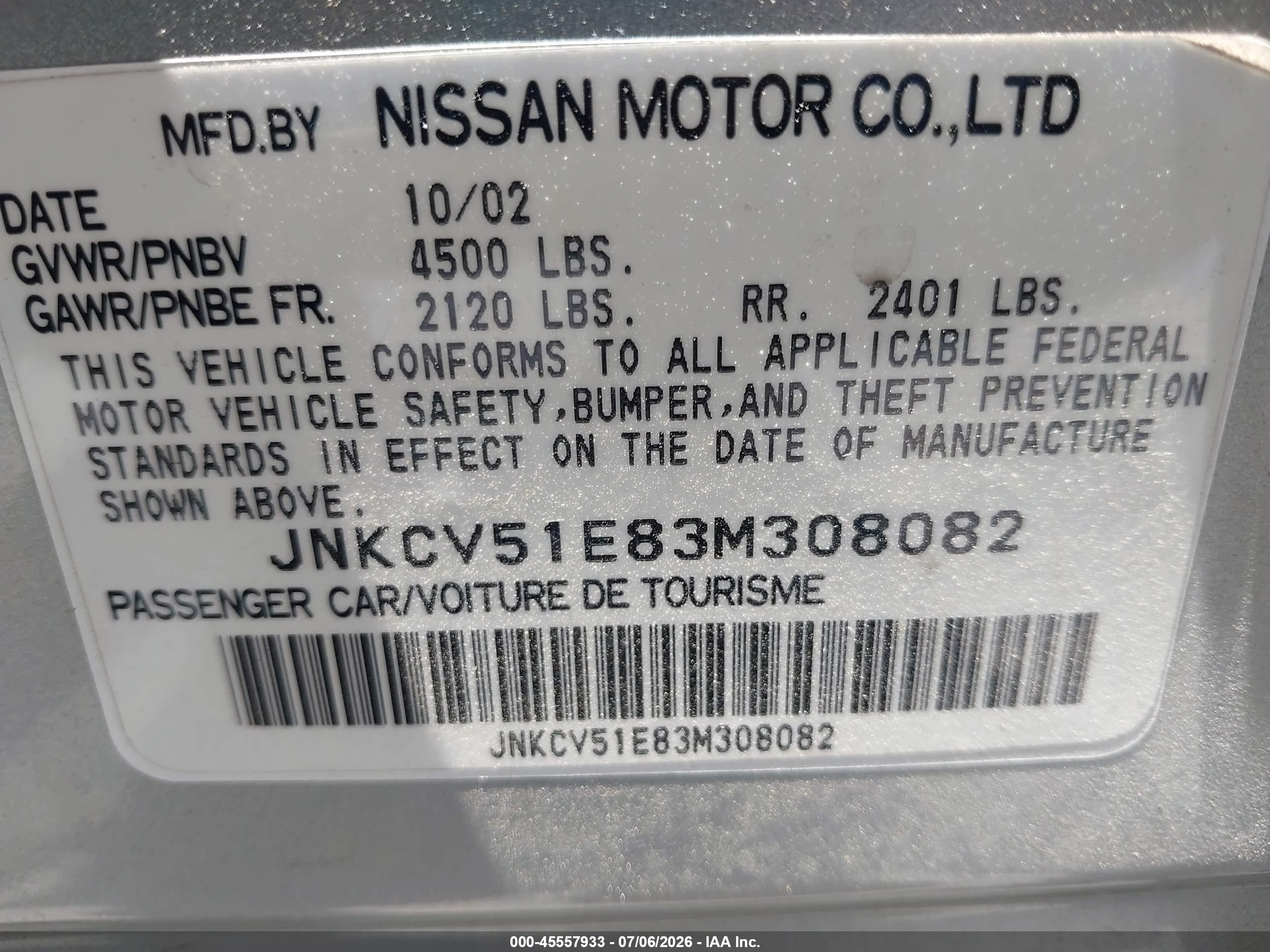 2003 Infiniti G35 Luxury Leather Silver vin: JNKCV51E83M308082