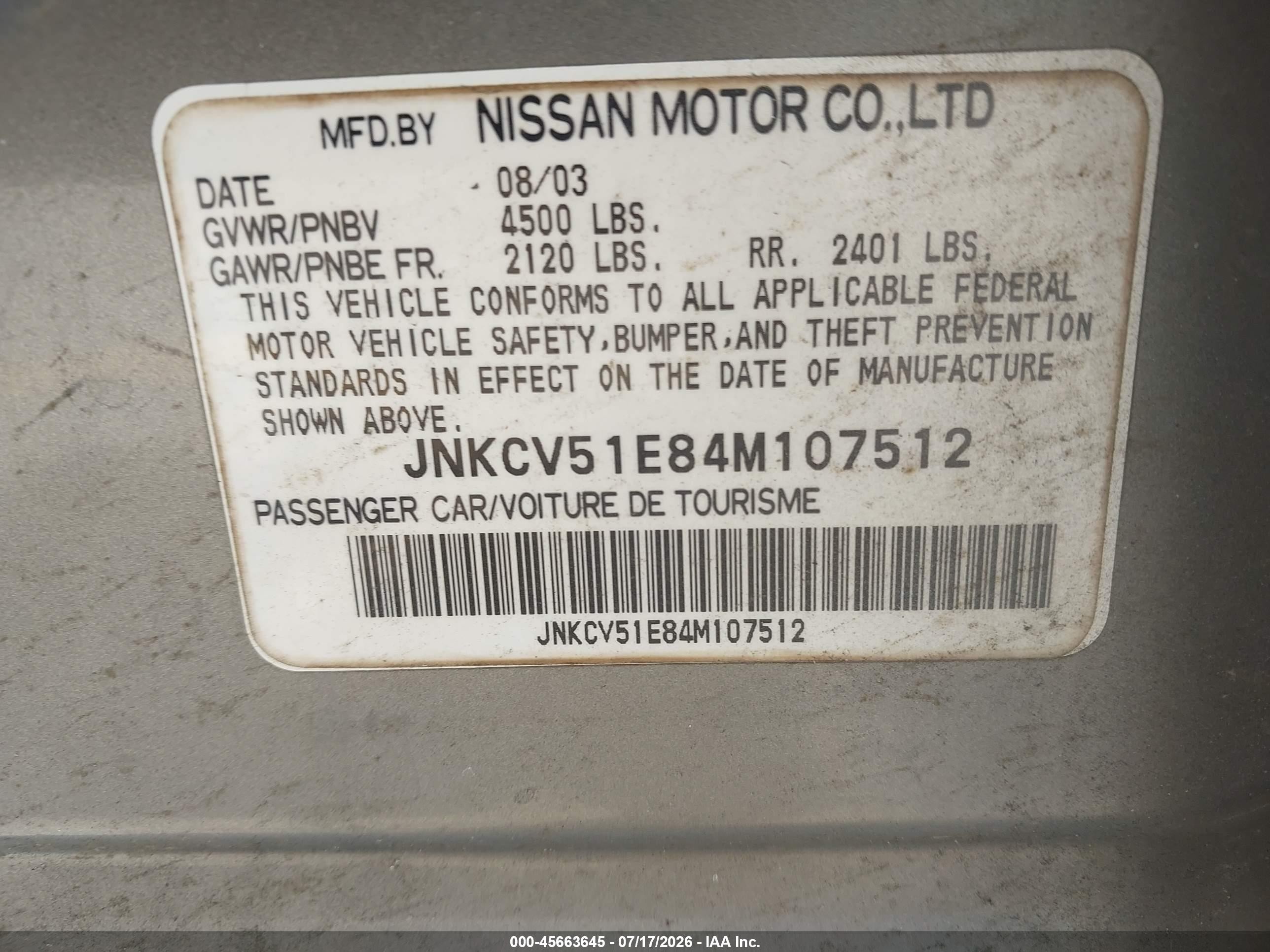 2004 Infiniti G35   Gray vin: JNKCV51E84M107512